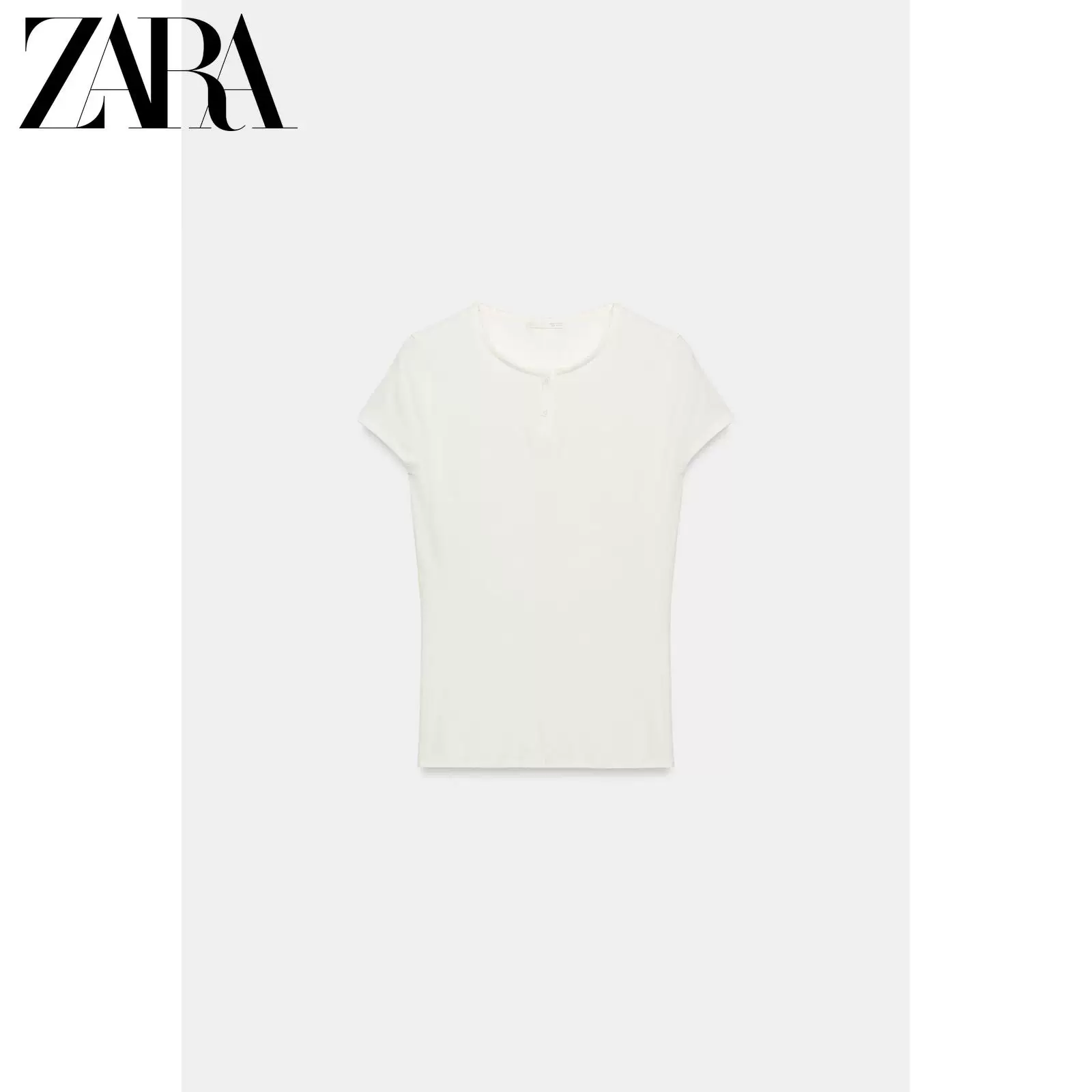 ЖЕНСКАЯ футболка с коротким рукавом и круглым вырезом ZARA 2026 весна-лето, slim, кнопки, маленький открытый воротник, модель 1223018