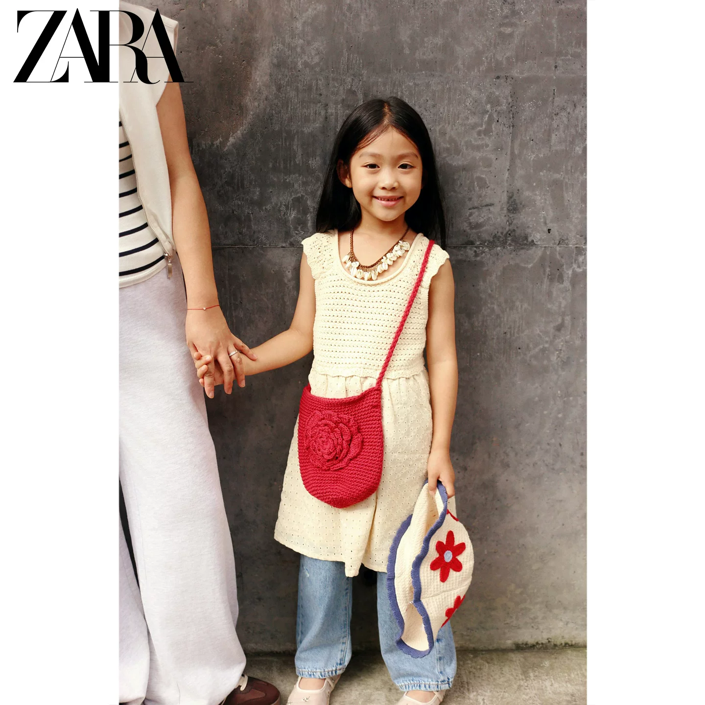 ZARA 2026 год весна-лето новые поступления, девочки и малыши, рваные и элегантные свободные широкие джинсы 8727602 427