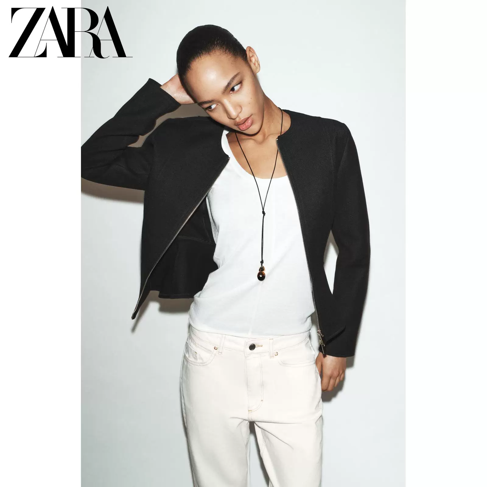 ZARA 2026 весна-лето новое прибытие женская куртка с длинным рукавом круглым вырезом и молнией, 4968226 800