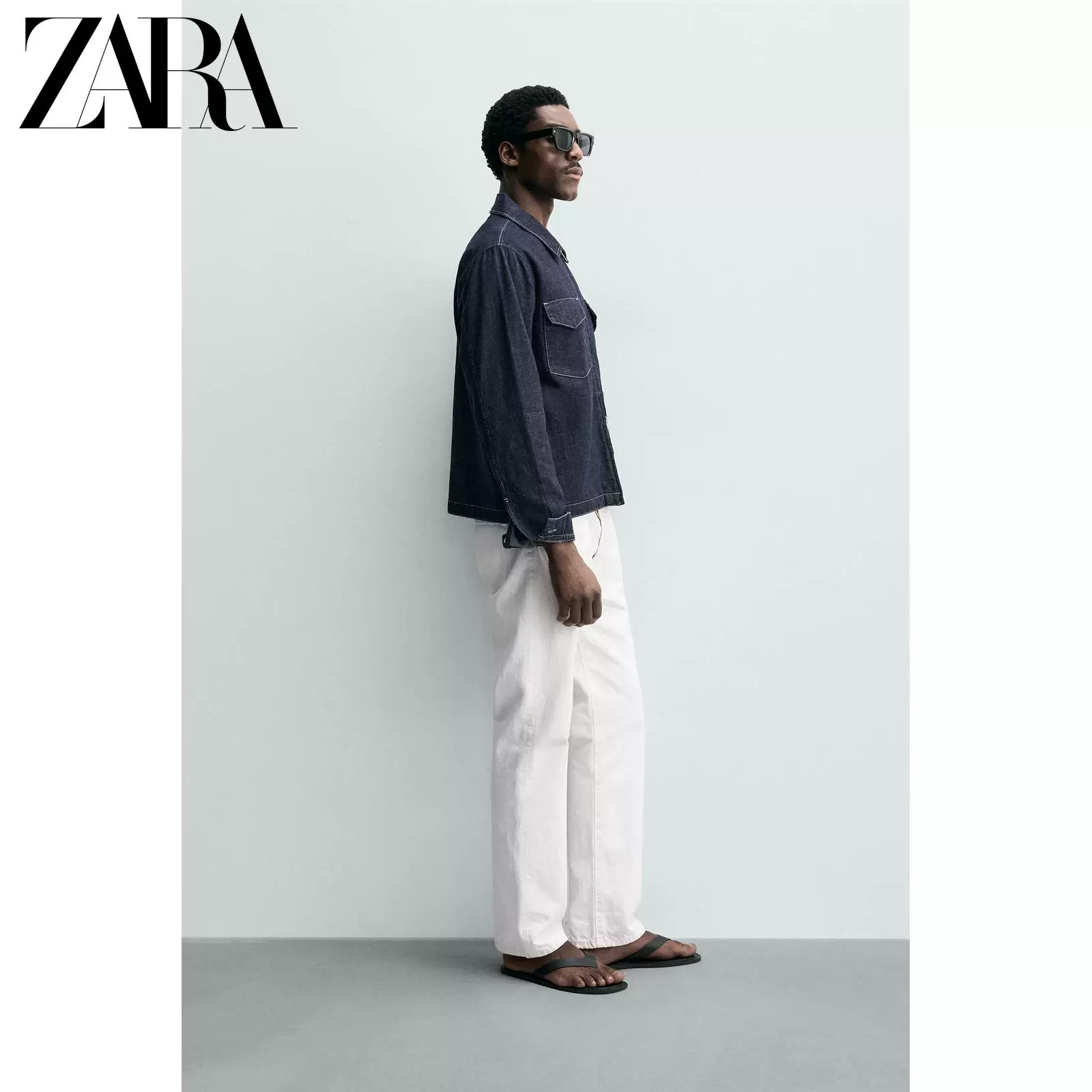 Lетняя джинсовая рубашка ZARA с молнией, свободный прямой покрой