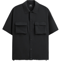 ZARA24 new summer product mens black loose technical fabric casual short-sleeved shirt 8281340 800