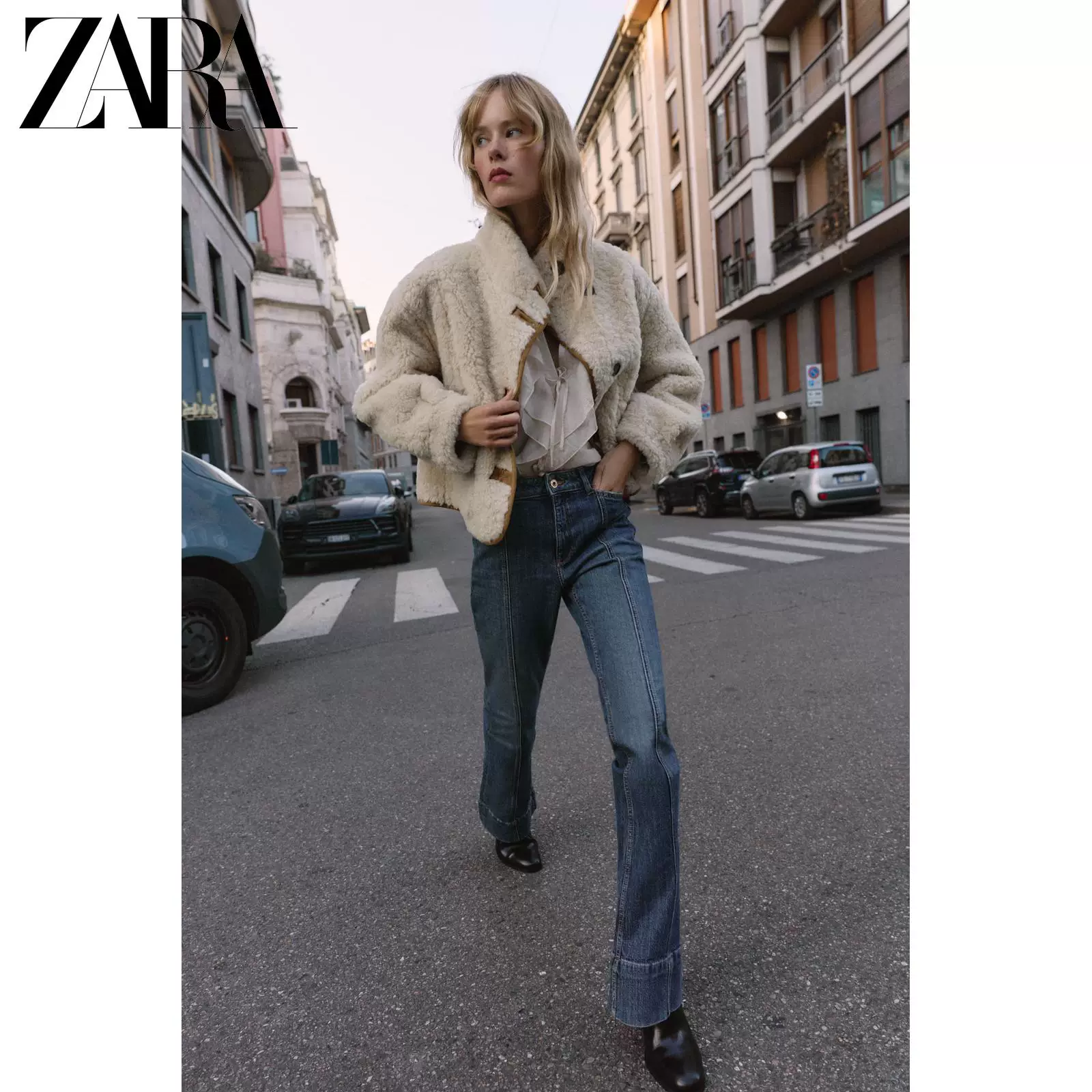 ZARA 2025 осень новое прибытие Женский стойкий воротник длинный рукав переворачиваемый куртка 6318254 704