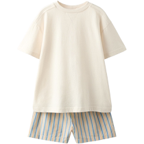 ZARA new product childrens clothing round neck short-sleeved T-shirt and striped Bermuda shorts set 1562799 712