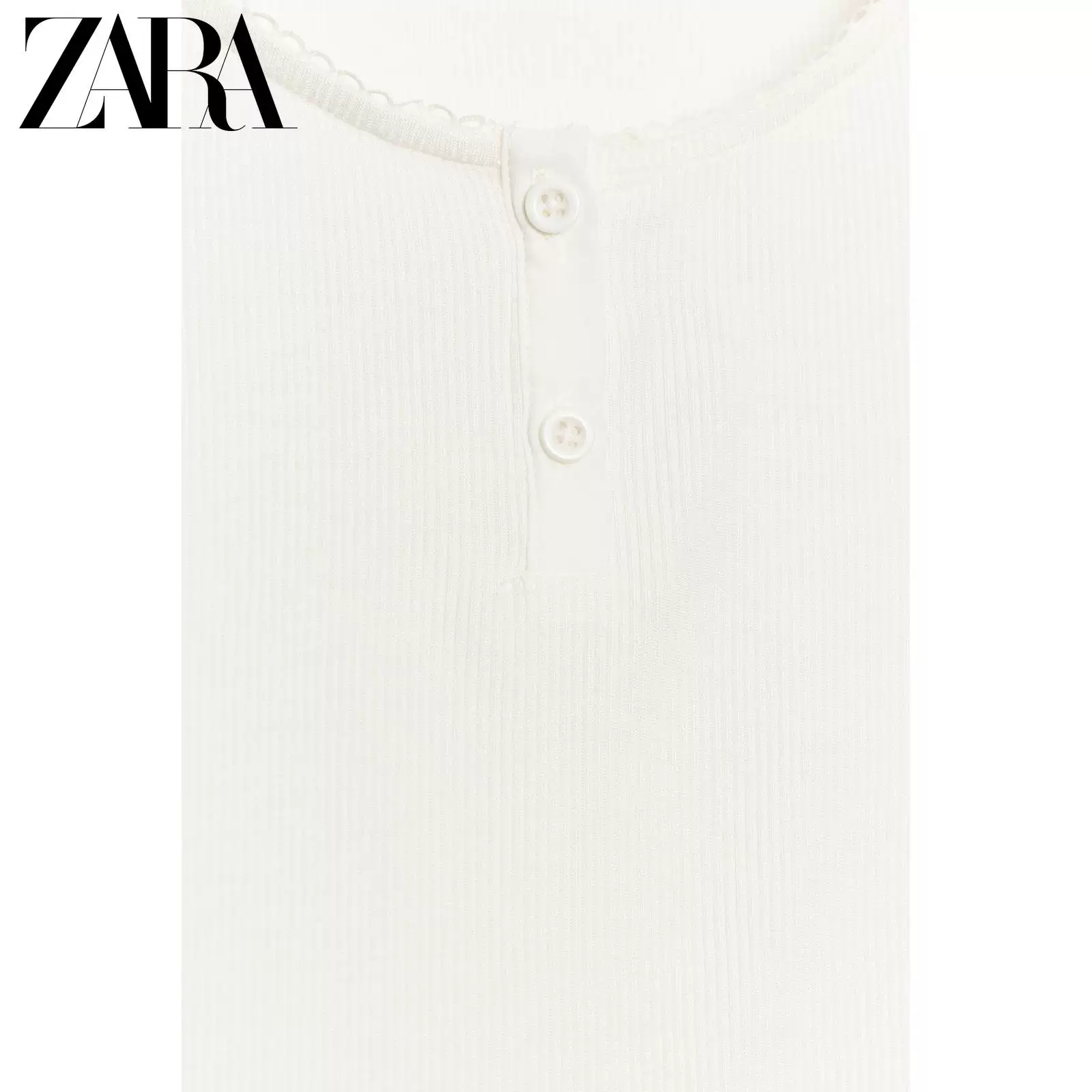 ЖЕНСКАЯ футболка с коротким рукавом и круглым вырезом ZARA 2026 весна-лето, slim, кнопки, маленький открытый воротник, модель 1223018