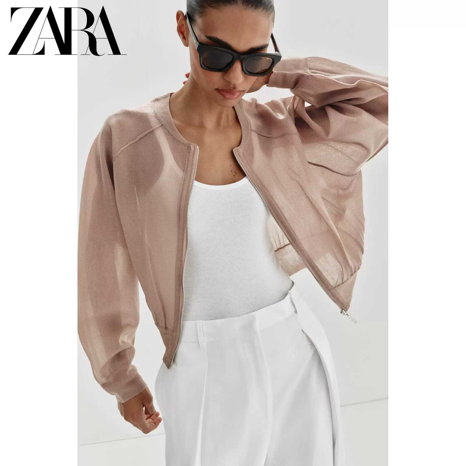 ZARA 2026 весна-лето новые поступления женская вязаная куртка-бомбер длинным рукавом круглой горловиной, № 9598043 713