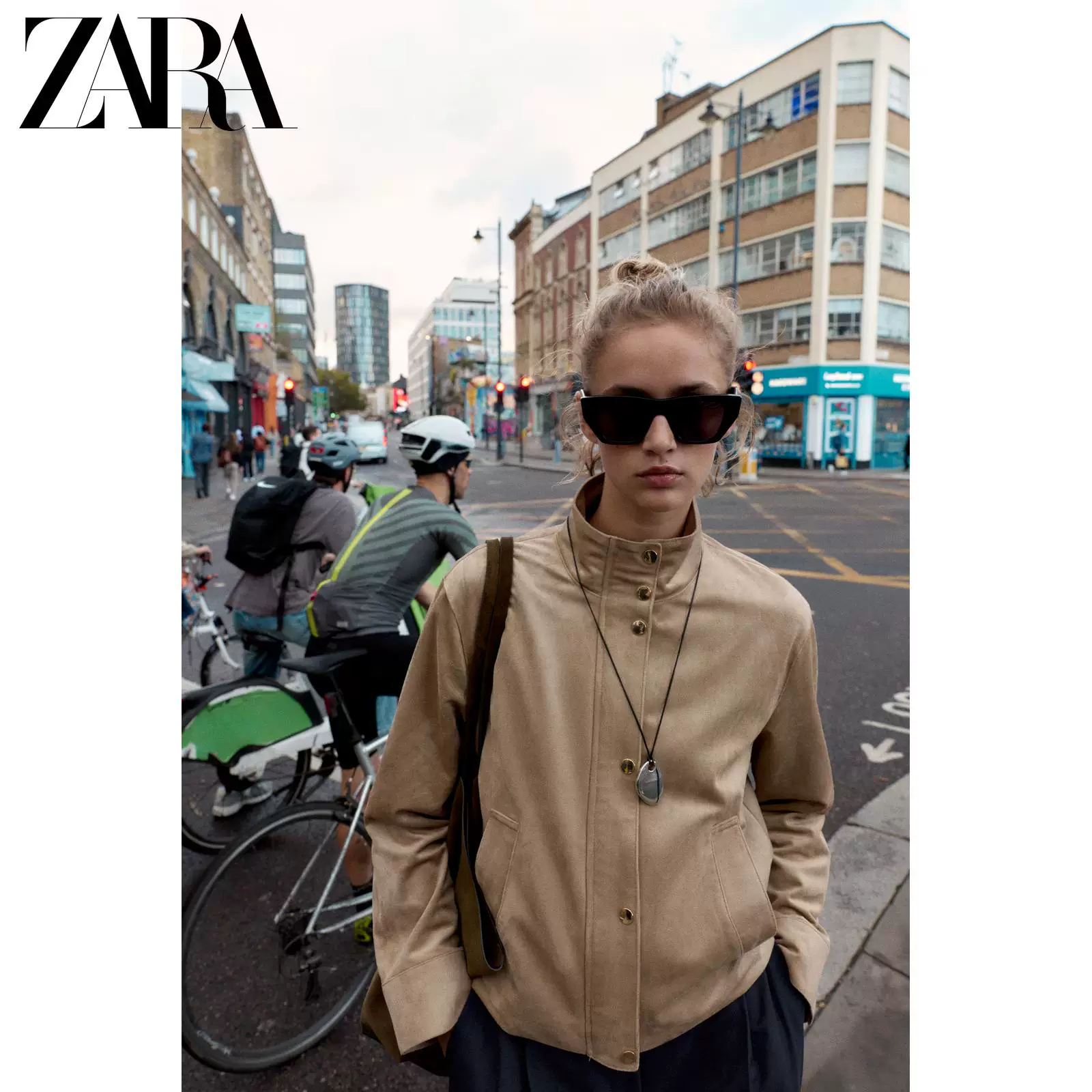 ZARA 2025 Осень Новинка Женская куртка с stand-воротом, замша эффект, 3046278 704