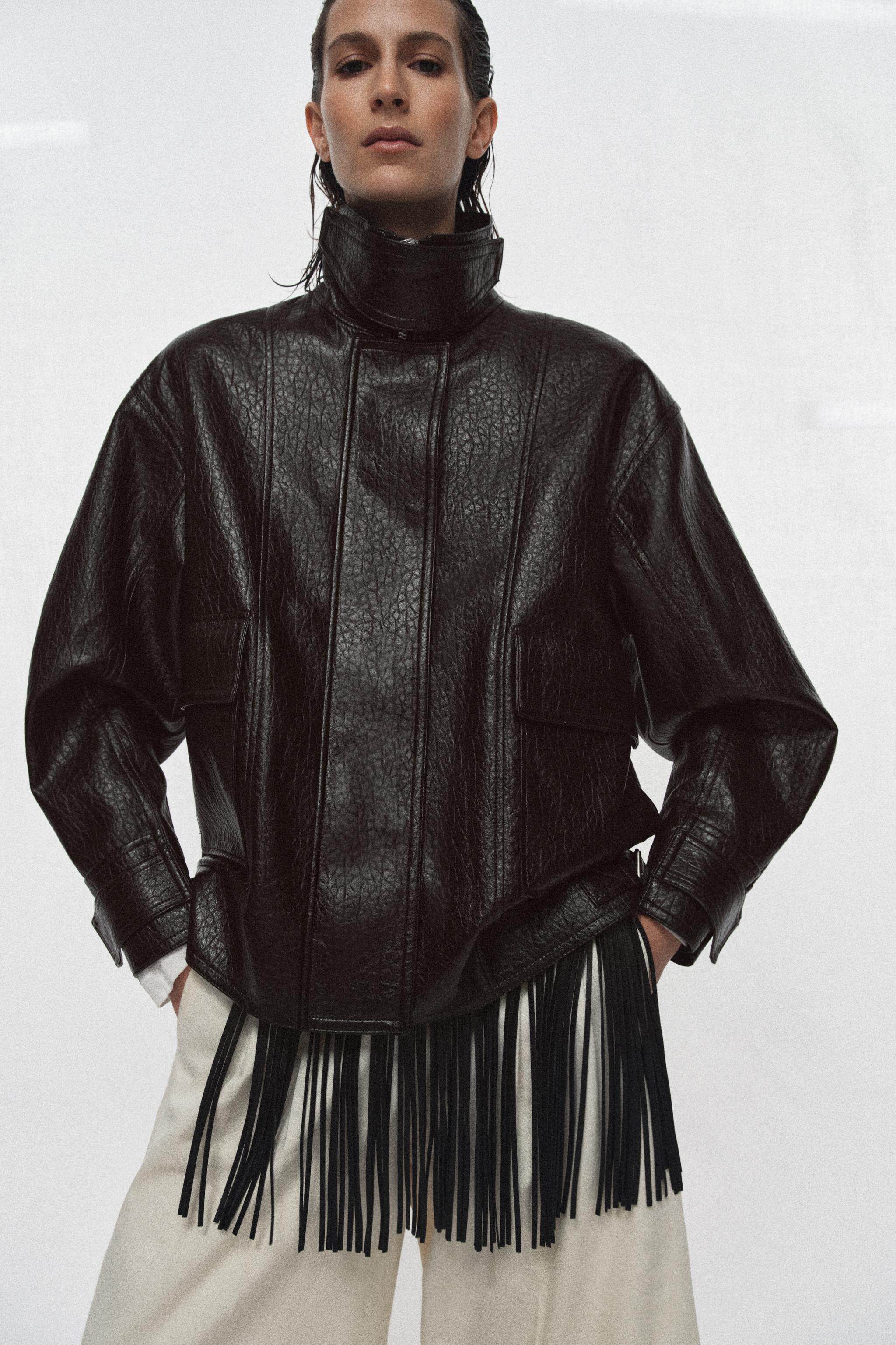 Кожаная куртка zara2026春夏新品 女装 zw系列长袖翻领皮革效果外套 3548049 700