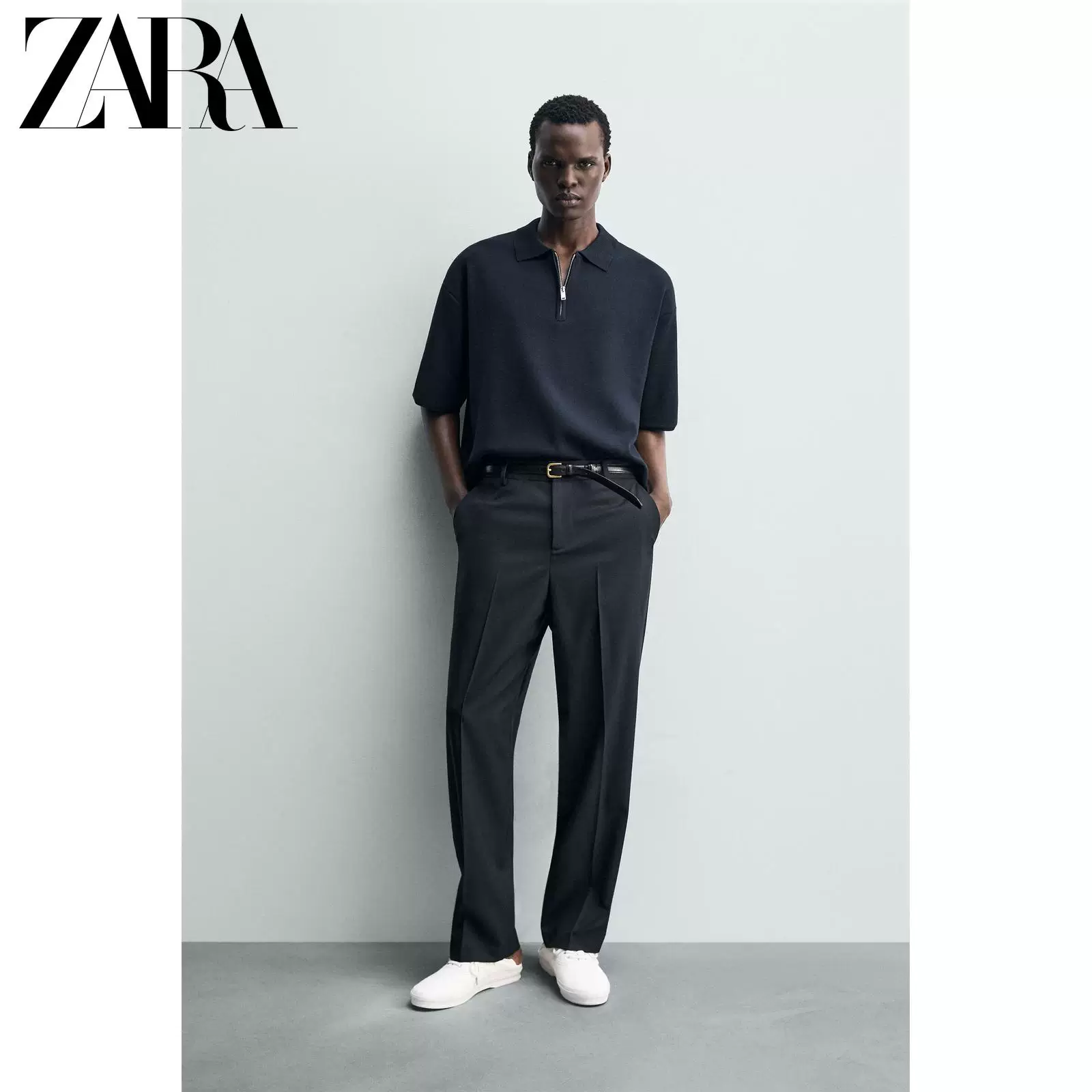 Поло с коротким рукавом и молнией, летнее, короткая связанная ткань от ZARA