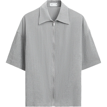 ZARA24 new summer products mens striped loose zipper pleated short-sleeved shirt 3715402 104
