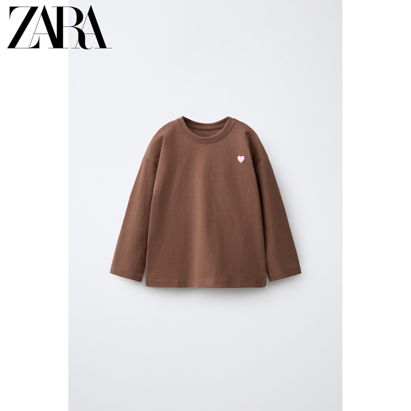 Zara2026 Early Autumn New Product Baby Girls and Toddlers Long-Sleeved Cotton Heart-Shaped Embroidered T-Shirt 1716540 717 Zara2026 Early Autumn New Product Baby Girls and Toddlers Long-Sleeved Cotton Heart-Shaped Embroidered T-Shirt 1716540 717