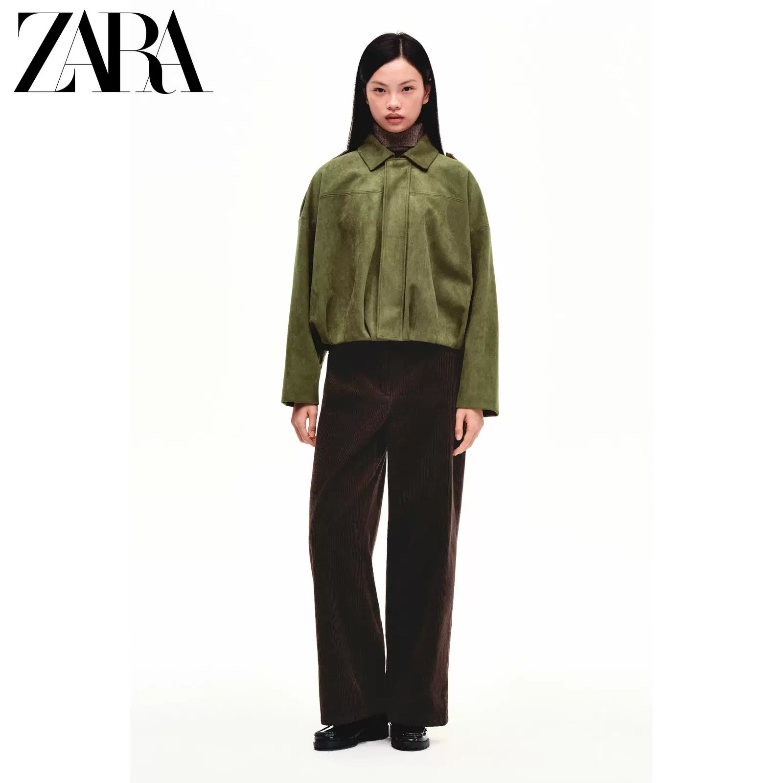 Бомбер женский (ZARA) с эффектом замши, длинные рукава, осень 2025