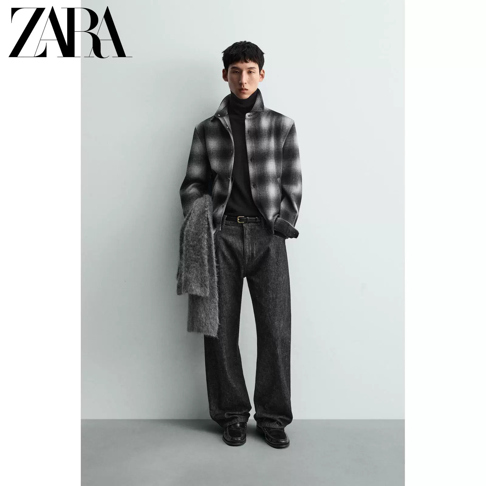 ZARA 2025 Зимние новинки мужская свободная лацканная рубашка с длинным рукавом клетчатая куртка 4391900 084