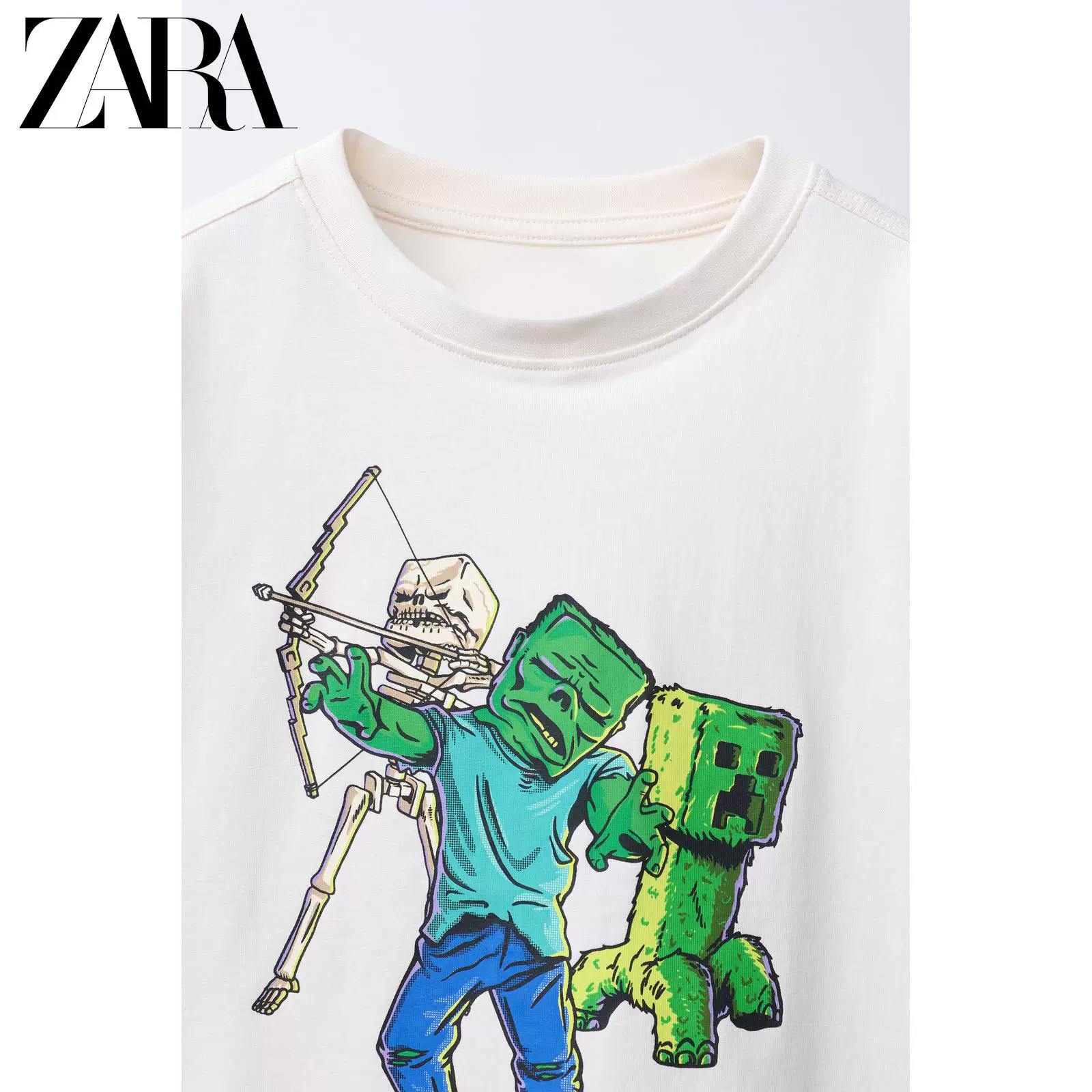 ZARA весна-лето 2026 Новинки Детская одежда для мальчиков Minecraft печатная рубашка с коротким рукавом 0722679 959