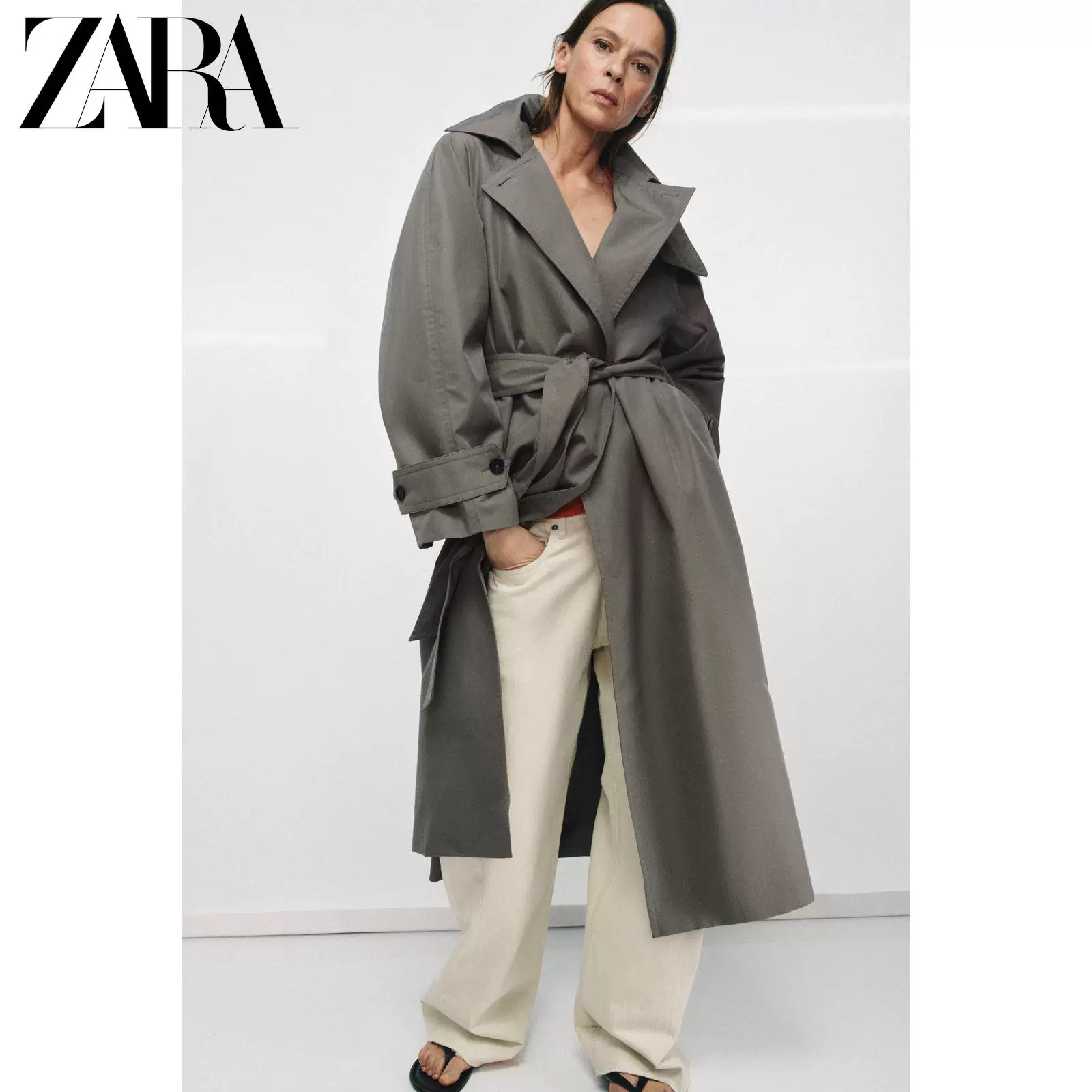 ZARA 2026 весна-лето новые товары женская серия ZW длинный рукав лацкан свободный пояс ветровка 0518049 102