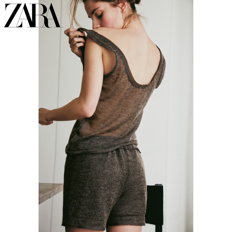 Zara2026 Autumn New Products Women's Elastic Mid-Waist Wool Blend Knitted Shorts 5919730 802 Zara2026 Autumn New Products Women's Elastic Mid-Waist Wool Blend Knitted Shorts 5919730 802
