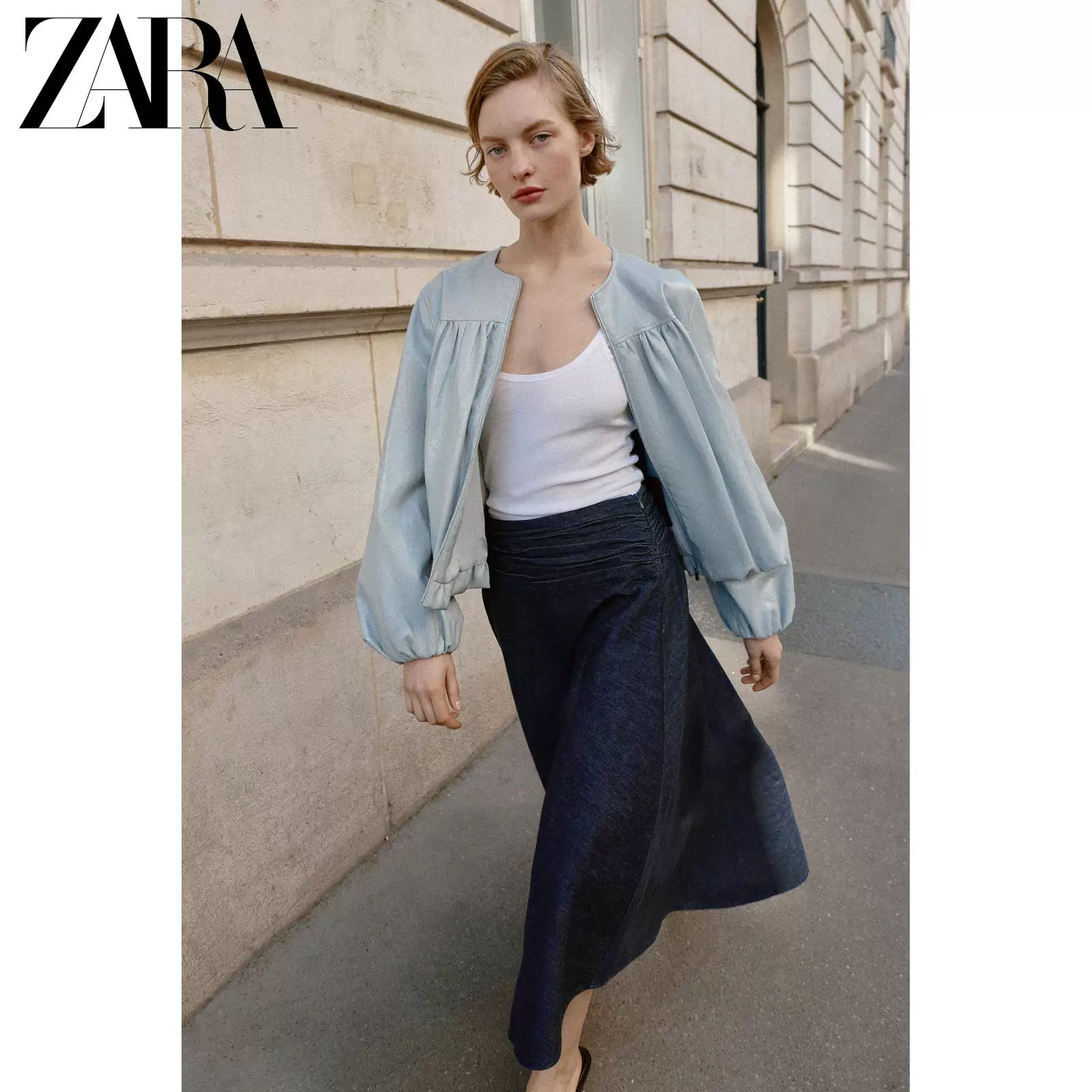 ZARA 2026 весна-лето новые товары Женские длинный рукав круглый вырез имитационная кожа баллон-жакет 3046053 403