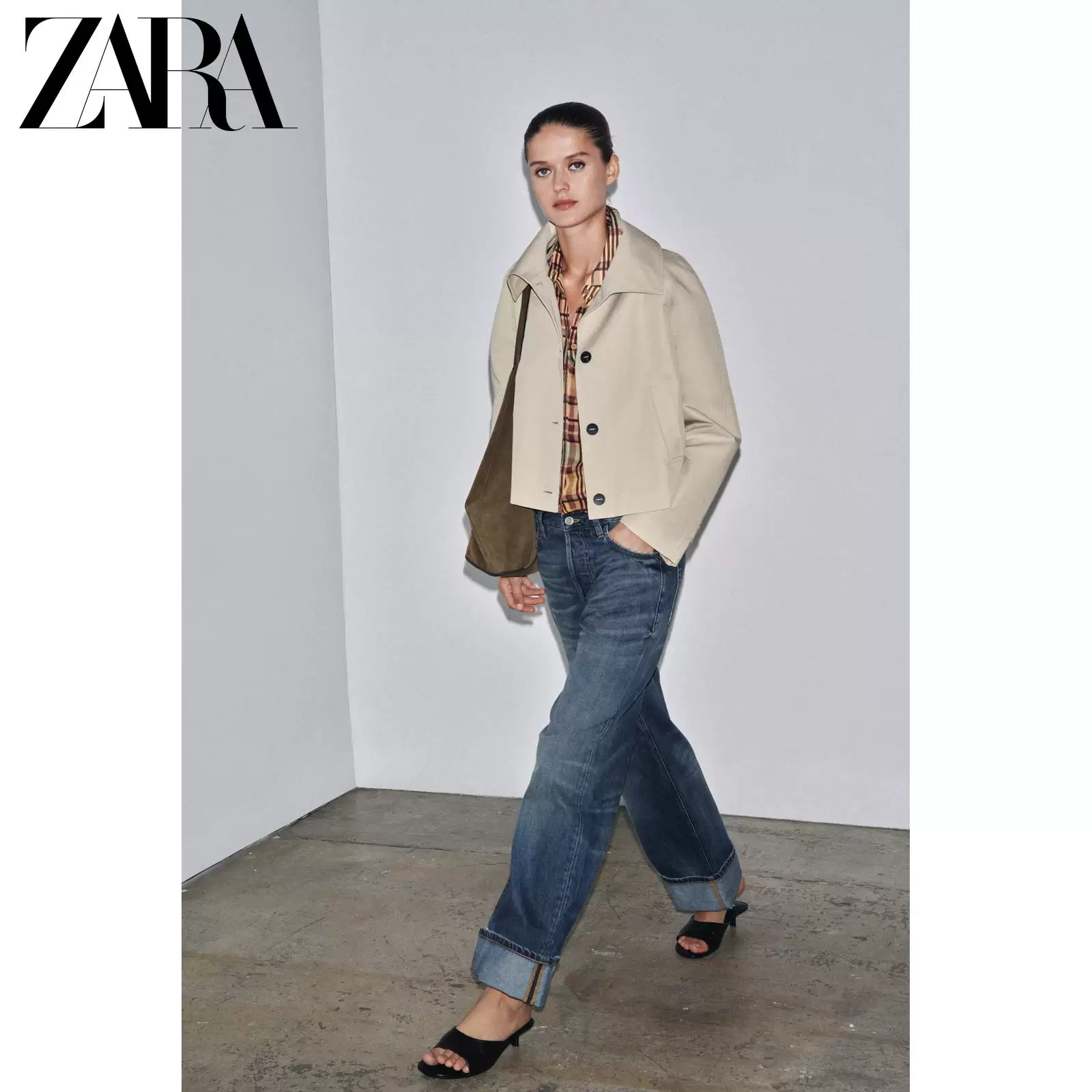 Сезонная распродажа ZARA Женское ZW Серия водостойкий куртка с высоким воротником длинный рукав короткая ветровка 3833245 710