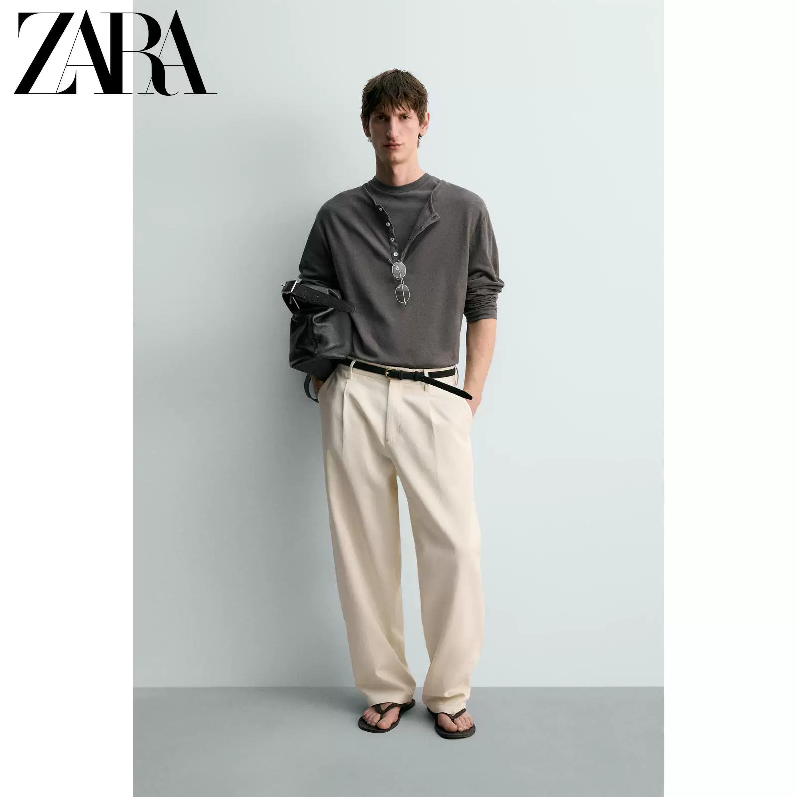 Мужская рубашка-поло из смеси хлопка и льна ZARA 2026 весна-лето, multicolor, с маленькой открытой воротничком, кнопка, цветной
