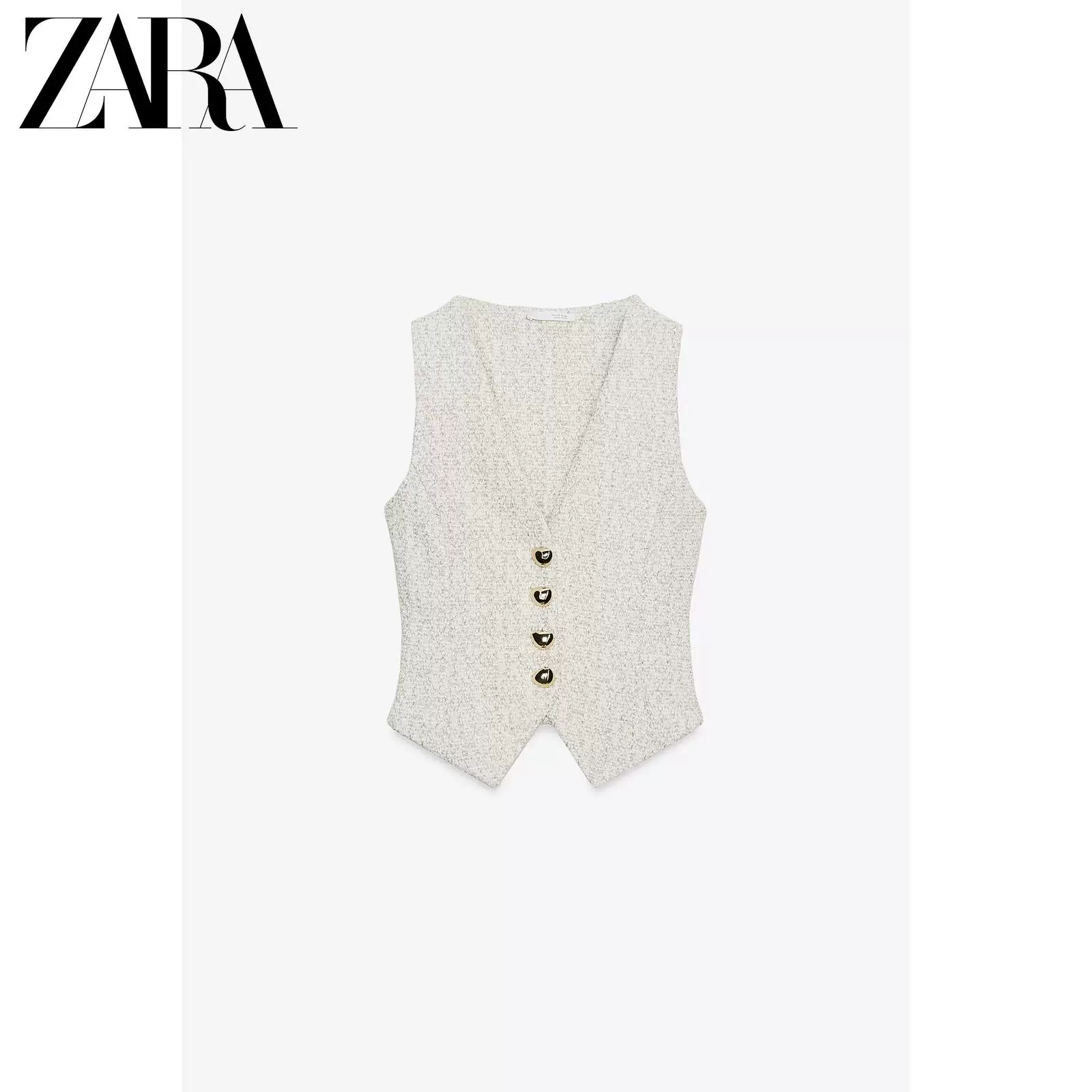 Специальное предложение ZARA Женский топ без рукавов с V-образным вырезом, прямой крой, фактурная ткань, кнопки, 5039215 712