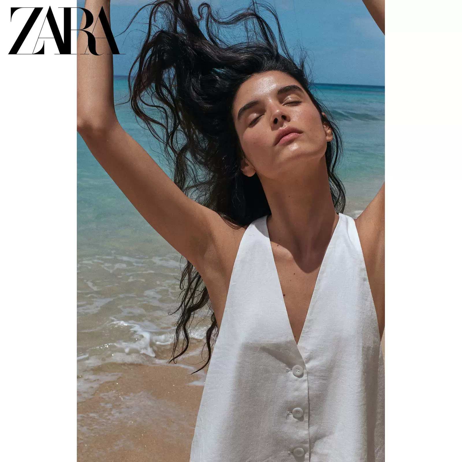 ZARA 2026 весна-лето новая коллекция TRF женский жилет без рукавов из льна с V-образным вырезом Breasted Vest 5427707 251