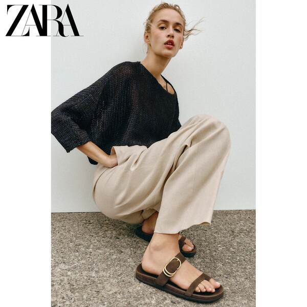 ZARA Летние босоножки на плоской подошве, коллекция весна 2026 года, тонкий ремешок, круглый носок