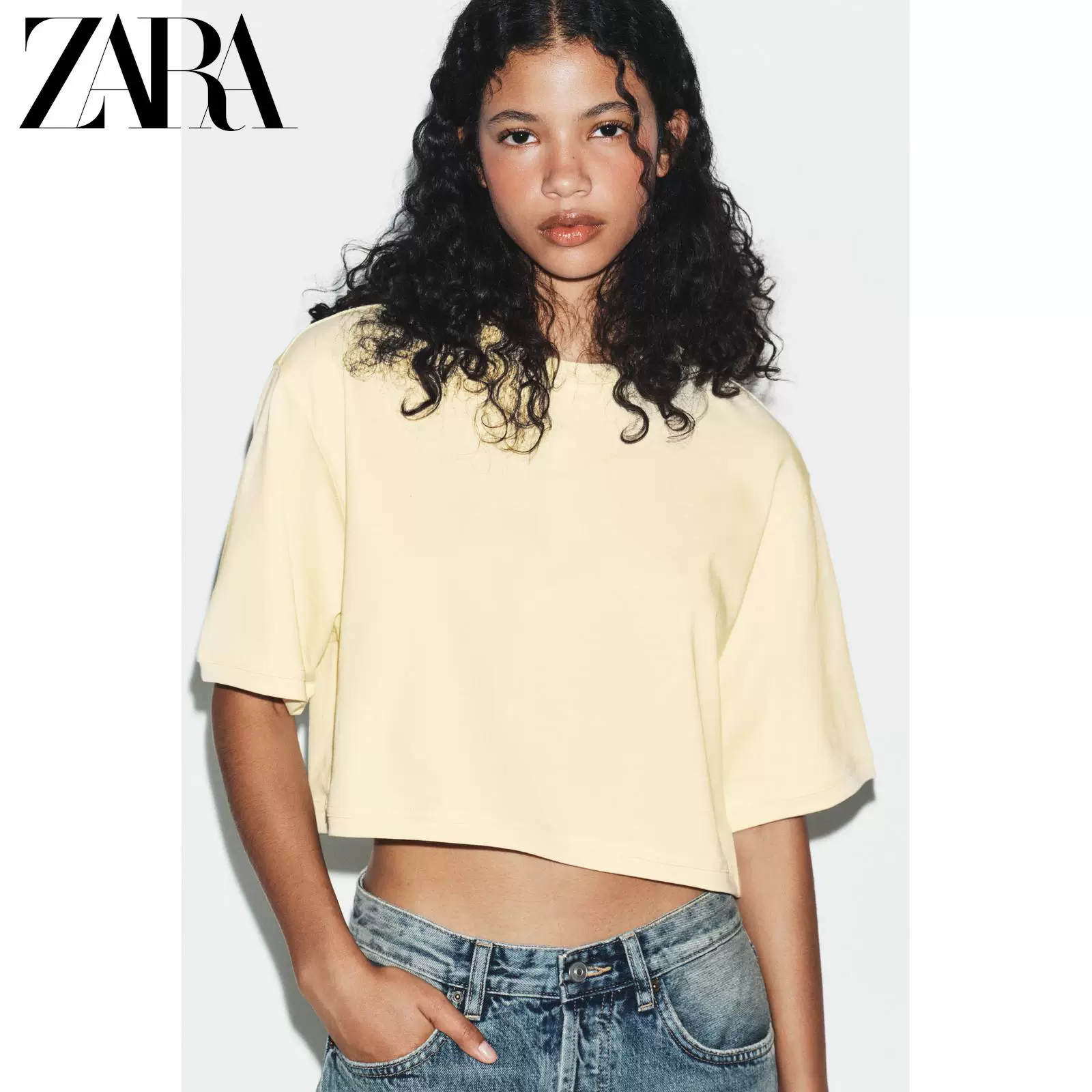 ZARA 2026 год весна-лето: женская футболка с коротким рукавом, круглый вырез, свободный крой, в различных цветах 3253335
