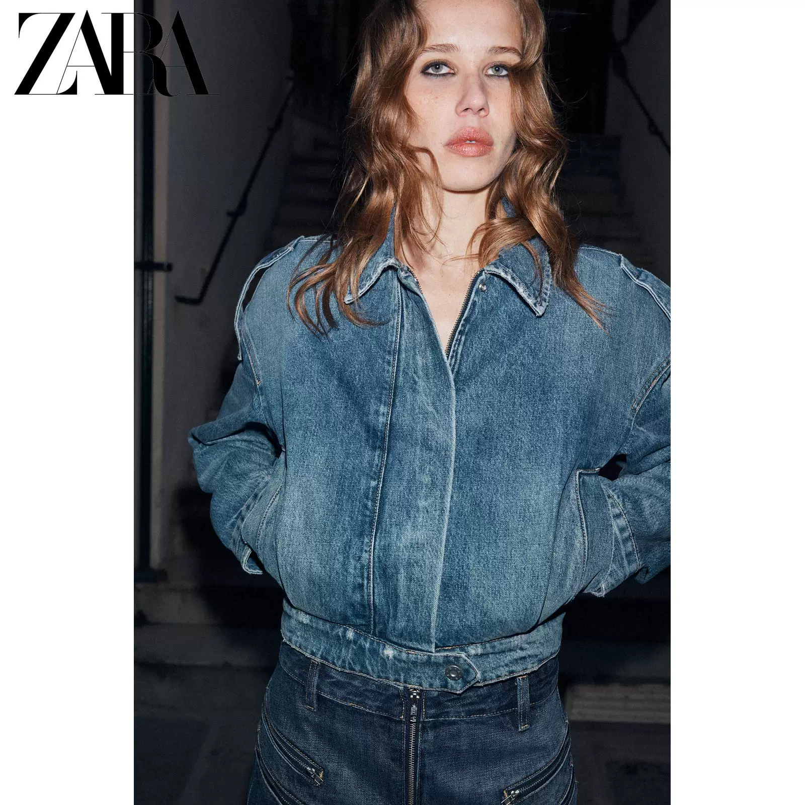 ZARA 2026 Весна и Лето новое поступление женская короткая джинсовая куртка с завязками 8727071 400