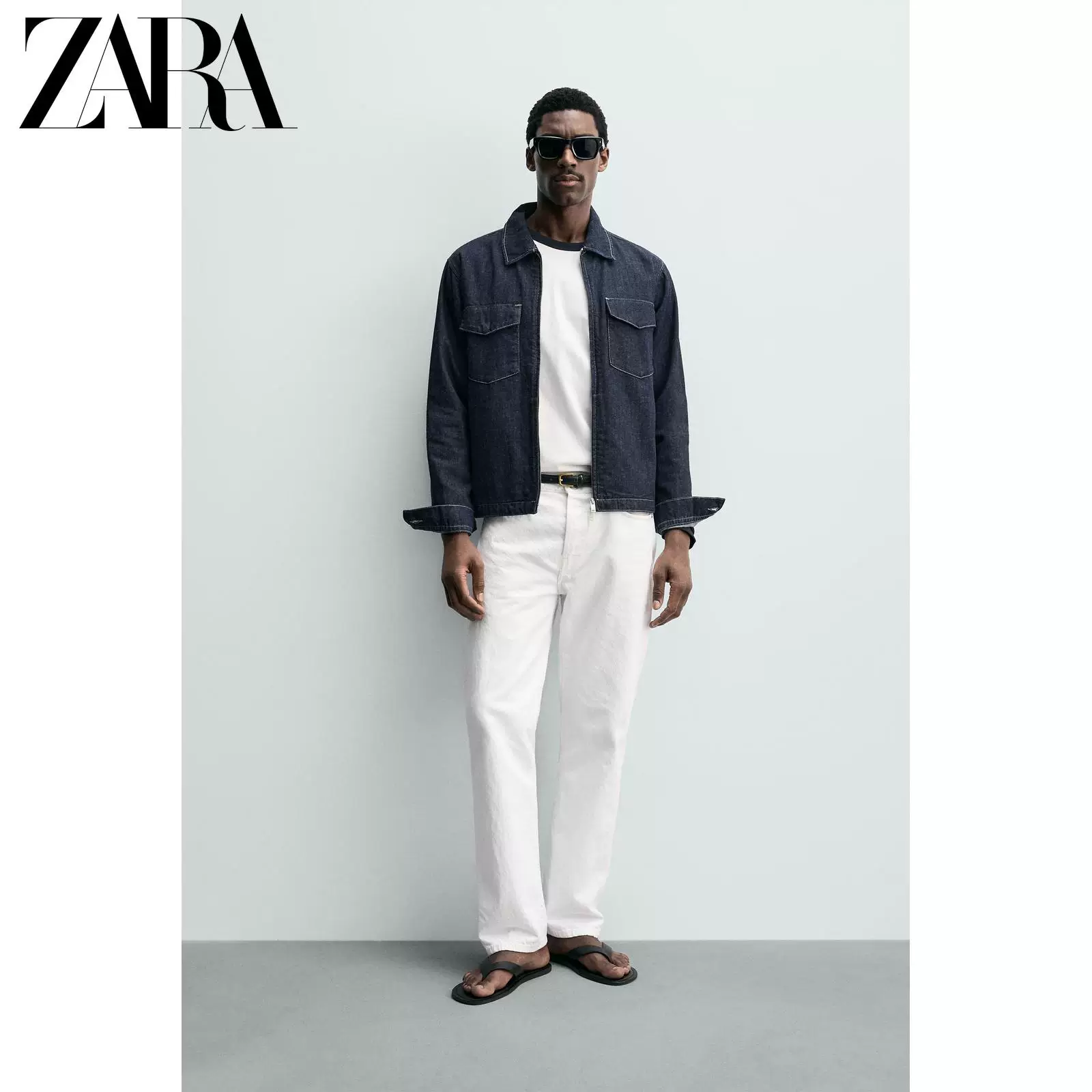 Lетняя джинсовая рубашка ZARA с молнией, свободный прямой покрой