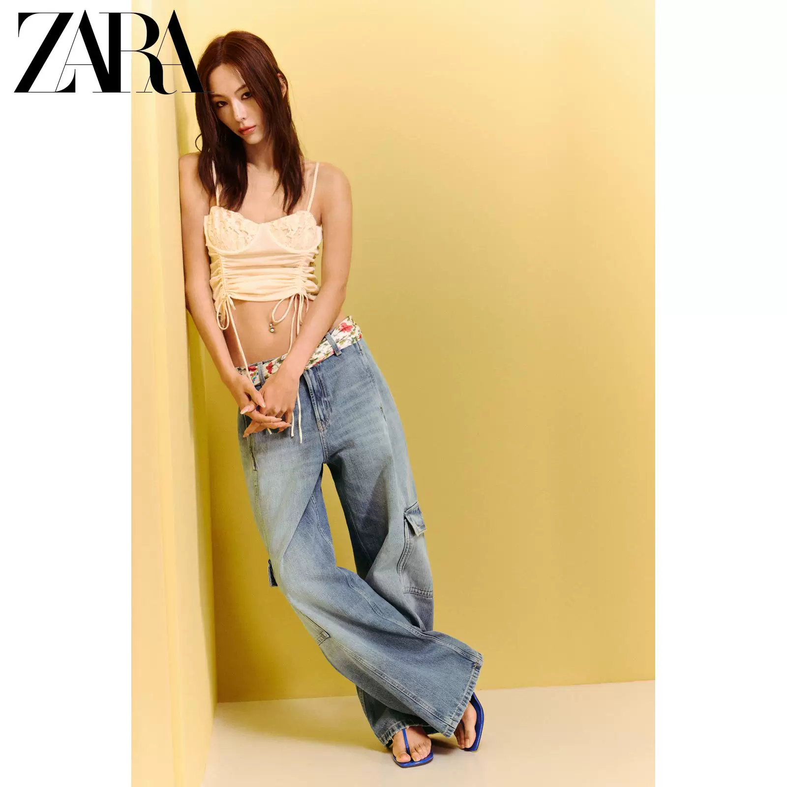 Специальное предложение ZARA для женщин, блуза-майка с ажурным воротником и вставками, тел./вырез 5039374 712