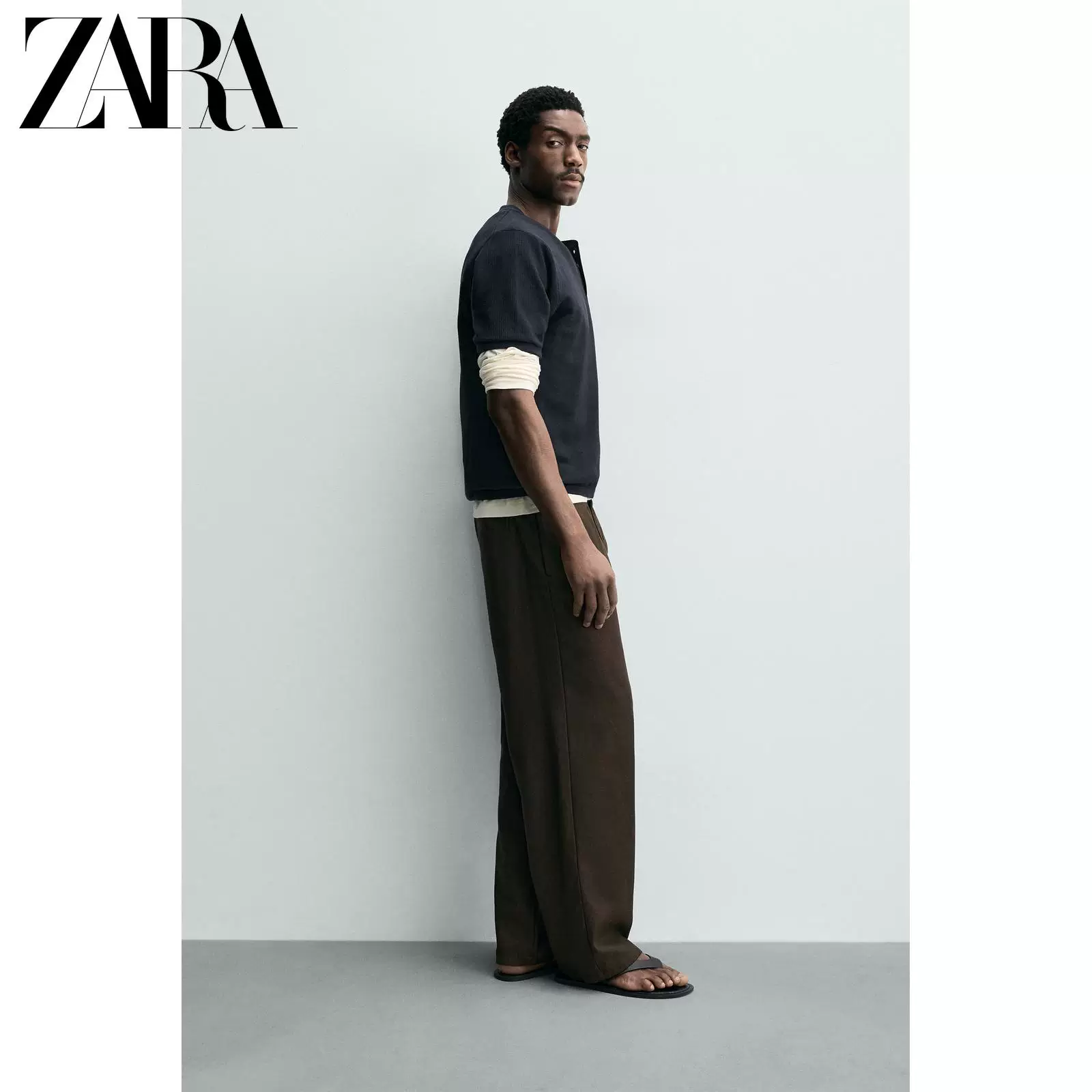 ZARA 2026 весна-лето новые товары мужская хлопковая рубашка-подбородник с открытым воротником, облегающая приталенная футболка