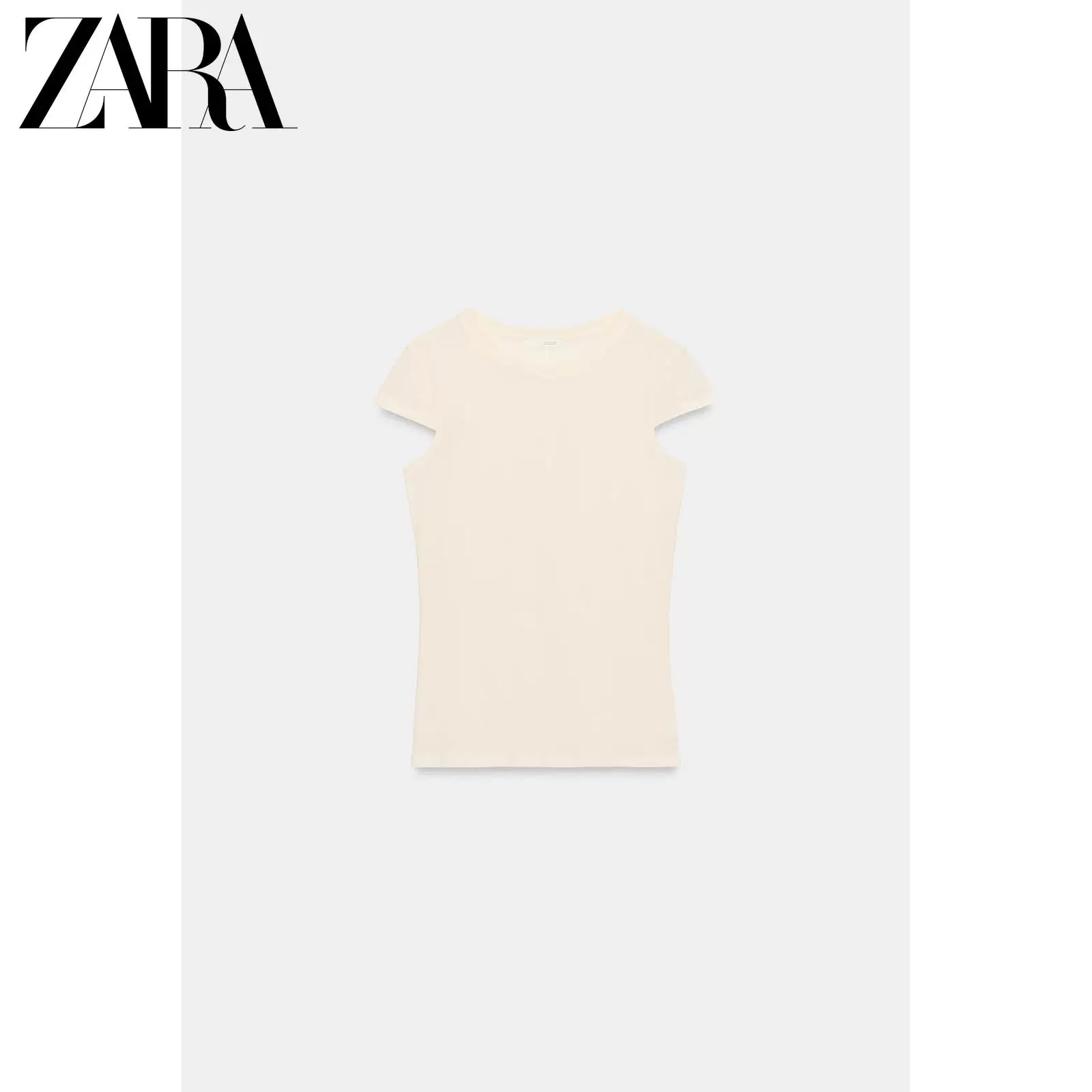 Футболка (ZARA) с круглым вырезом, приталенная, короткий рукав, 100% хлопок, минимализм