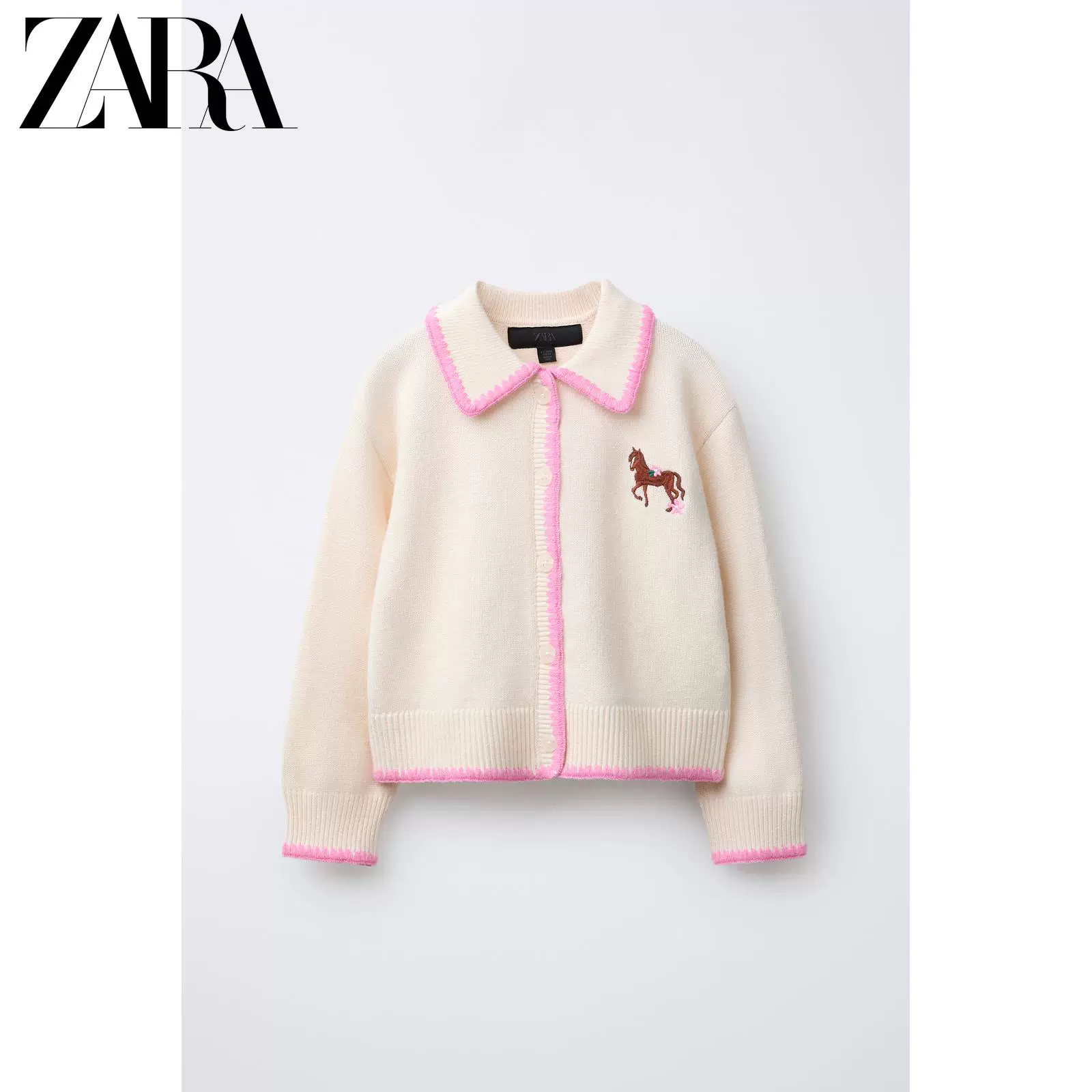ZARA 2026 весна-лето Новинки одежды для детей Девочки Вышитая лошадь жакет из трикотажа 5536608 075