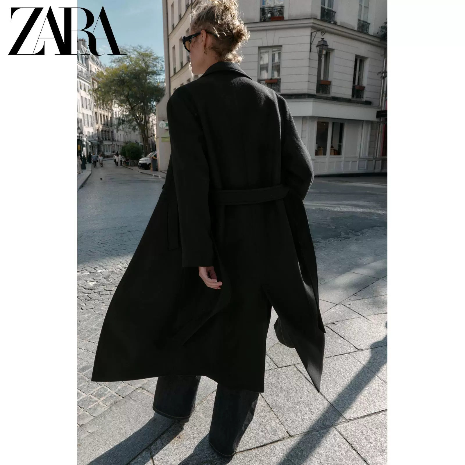 ZARA 2025 осень Новое поступление Женское длинное шерстяное пальто куртка с поясом 8471107 800