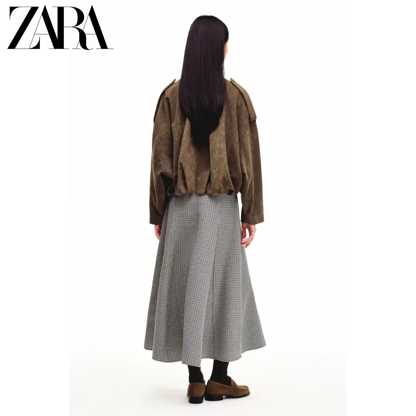 Женская бомбер-кожзамёнка ZARA 2025 осень, новая коллекция, цвет хаки 4344655 716
