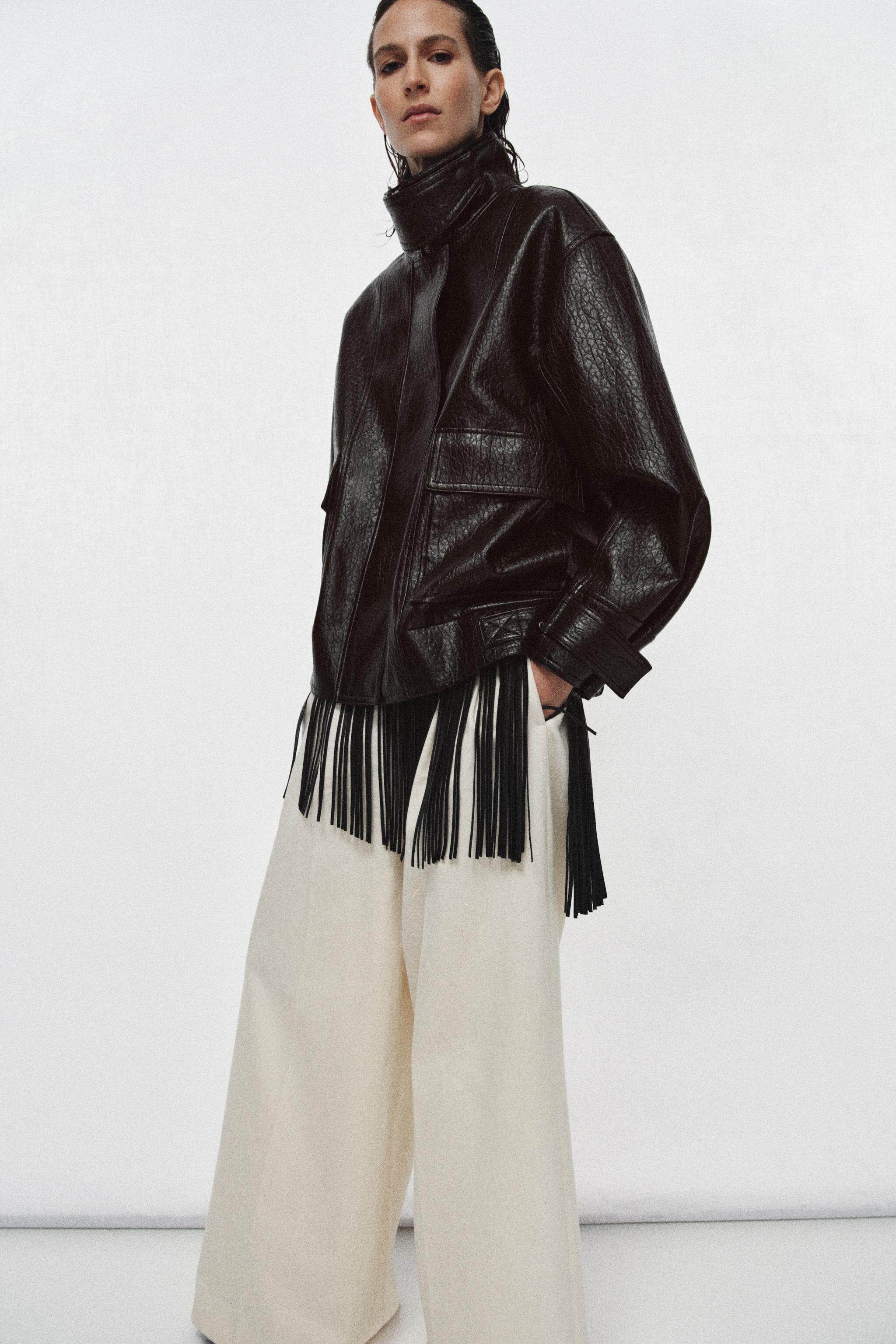 Кожаная куртка zara2026春夏新品 女装 zw系列长袖翻领皮革效果外套 3548049 700