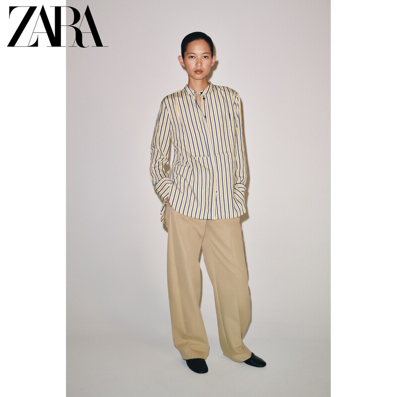 Zara2026 Early Autumn New Products Women's Clothing Zw Series Long-Sleeved Striped Shirt with Mandarin Collar 1344351 400 Zara2026 Early Autumn New Products Women's Clothing Zw Series Long-Sleeved Striped Shirt with Mandarin Collar 1344351 400