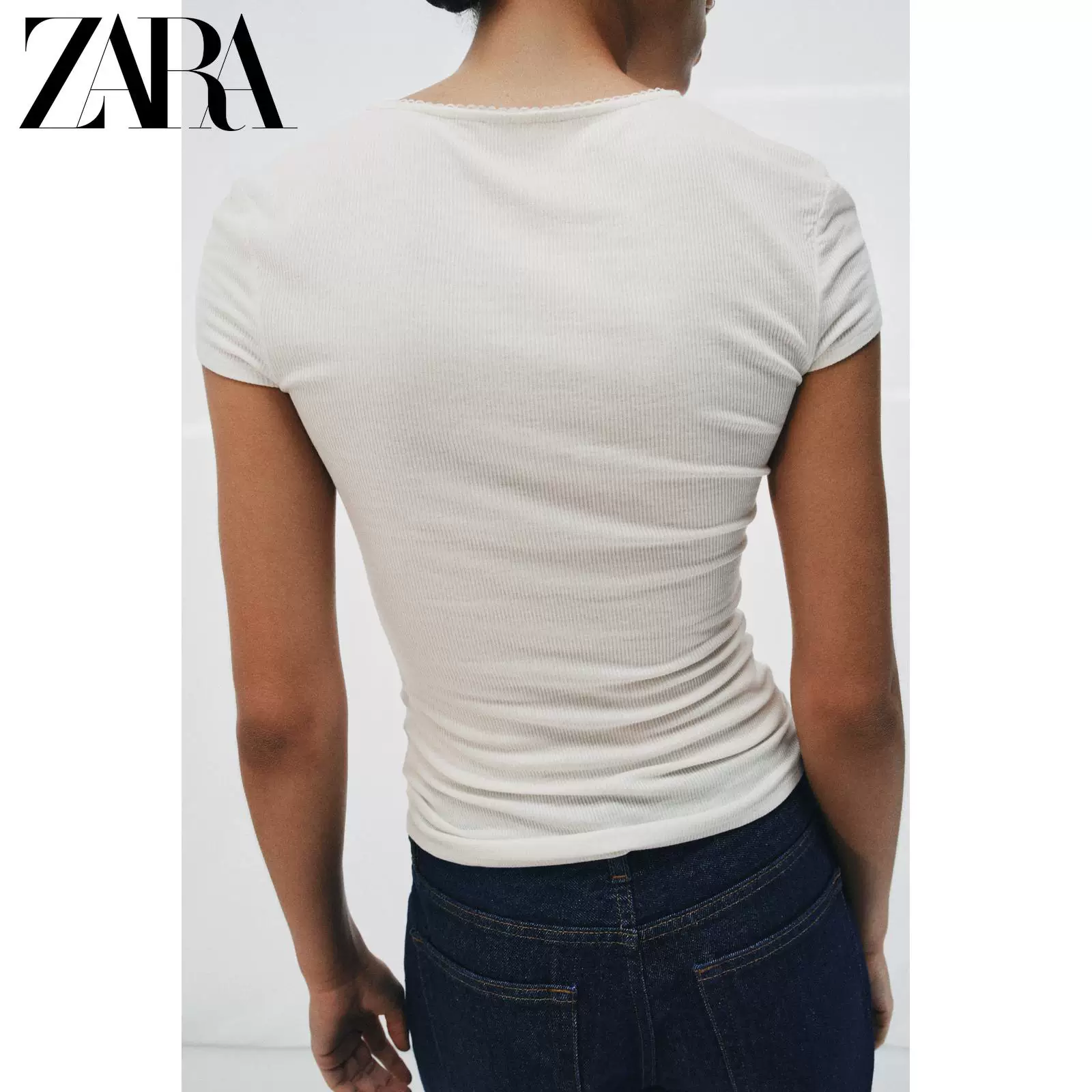 ЖЕНСКАЯ футболка с коротким рукавом и круглым вырезом ZARA 2026 весна-лето, slim, кнопки, маленький открытый воротник, модель 1223018