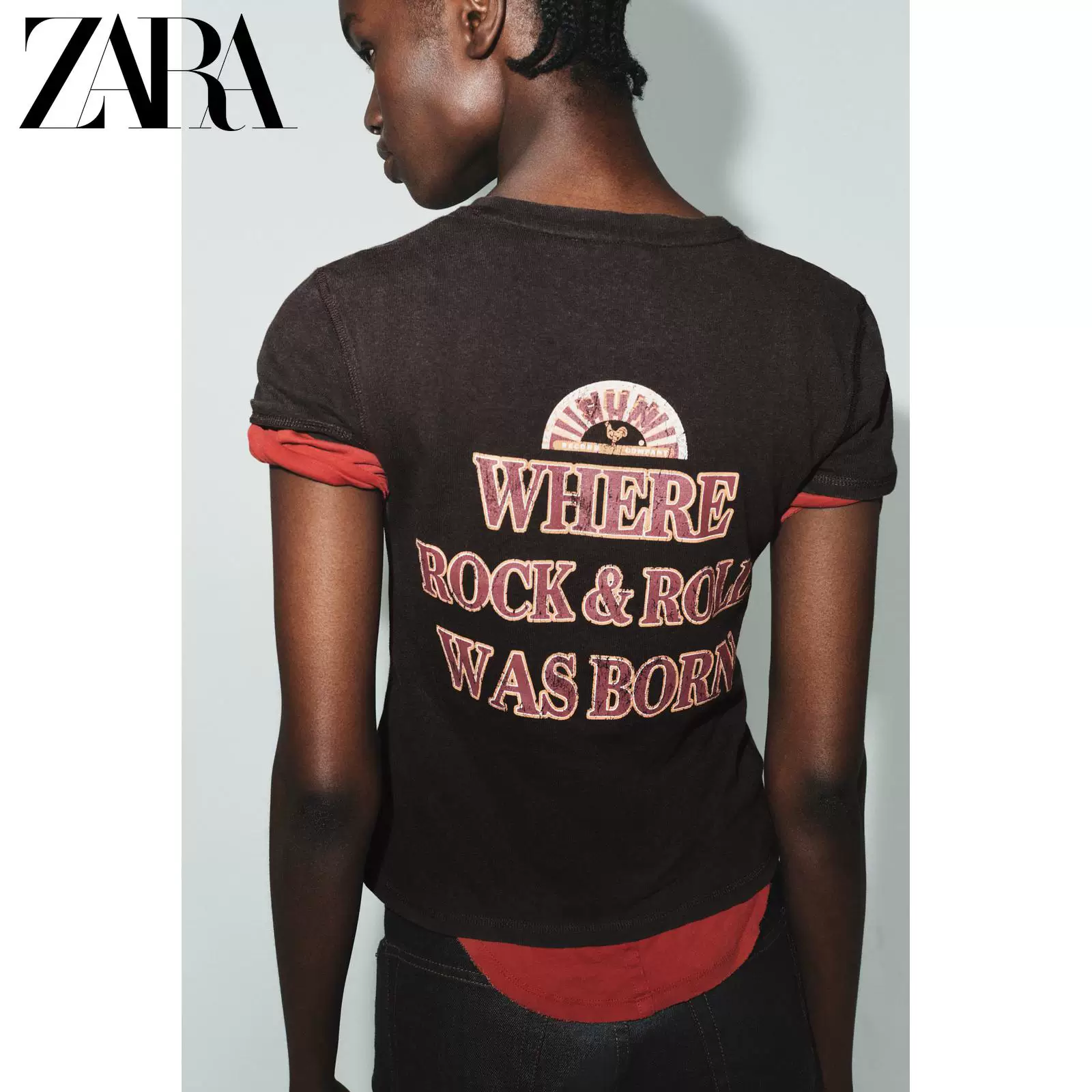 ZARA 2026 год весна-лето новая коллекция женская футболка с коротким рукавом круглый вырез принт ретро мода Элвис Пресли 1277015