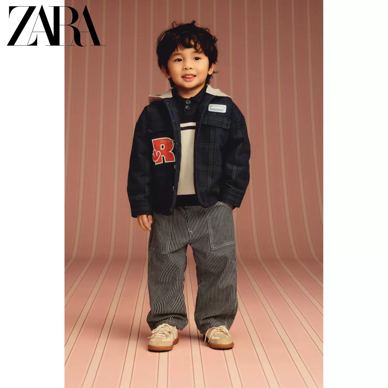 ZARA [скидка мужские детские куртка в клетку с капюшоном 6096507 401]