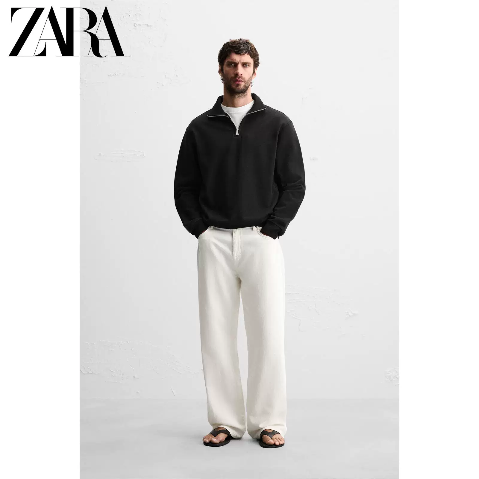ZARA 2025 Осенние новые товары Мужская базовая полурезинка-куртка slim прямой свитшот 6462311 800