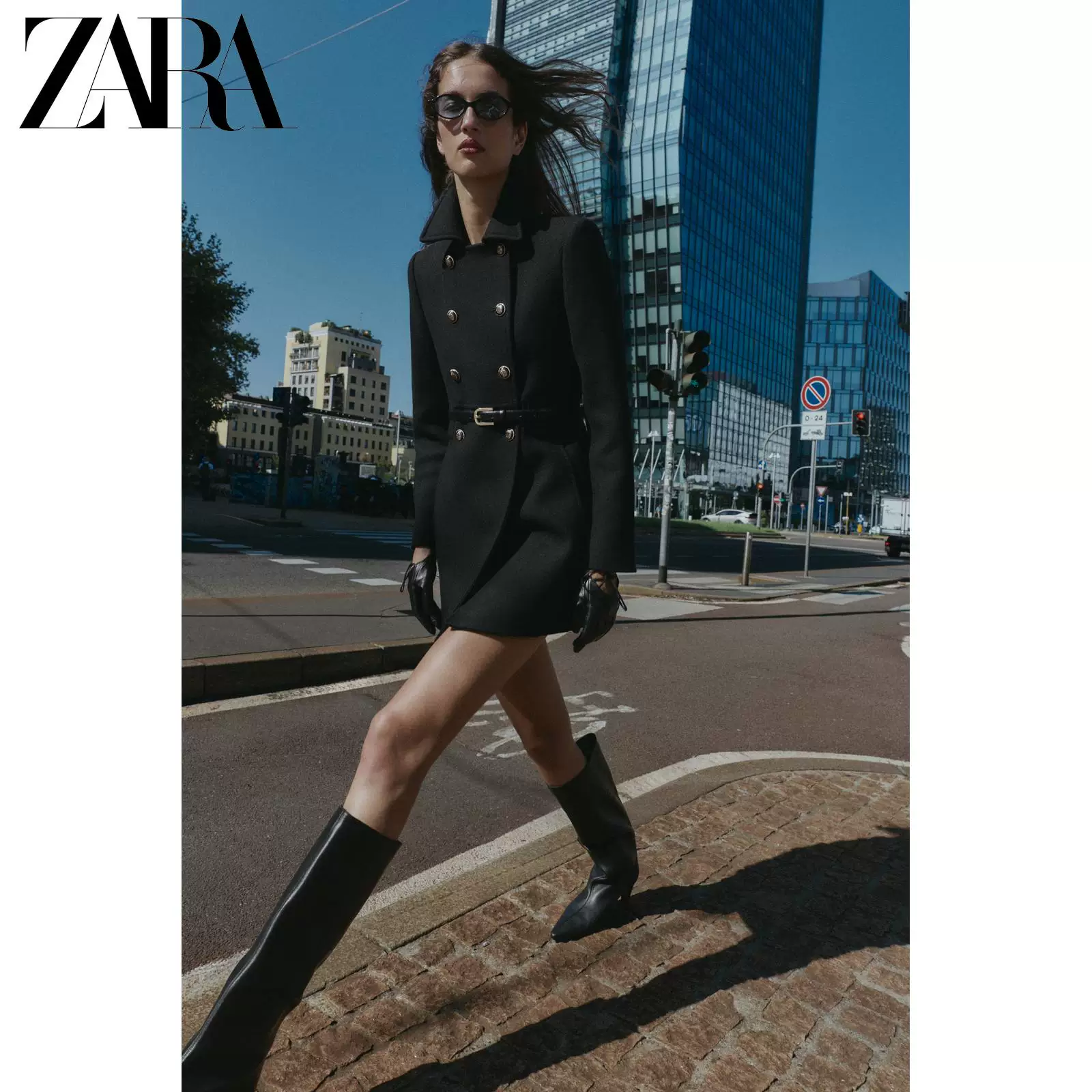 ZARA 2025 Осенний новый поступление Женская шерсть смесовая двойной ряд короткий пиджак 8473107 800