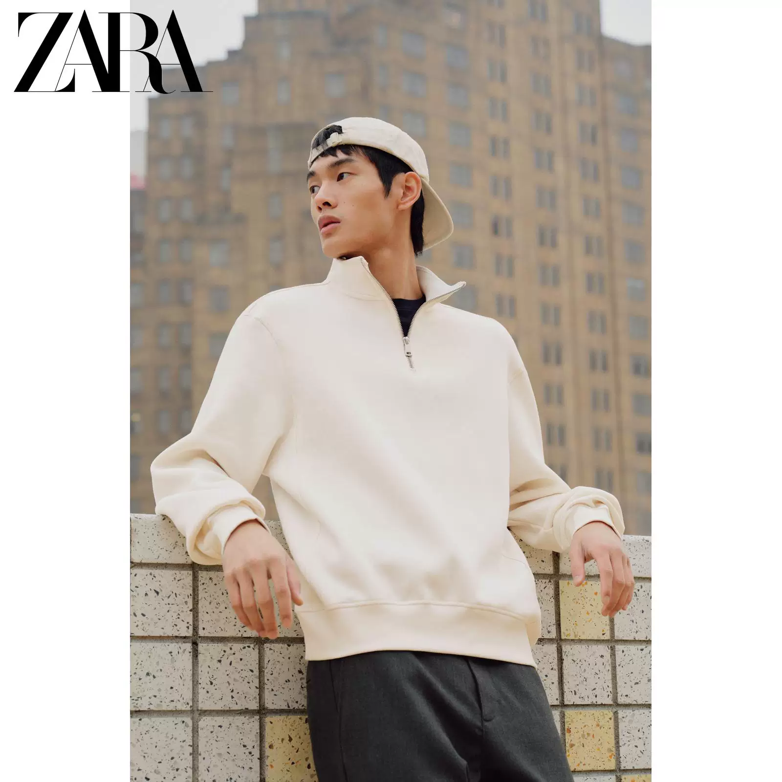 ZARA 2025 Autumn New Products Men's Basic Half-Zip Slim Straight Sweatshirt 0761311 803
