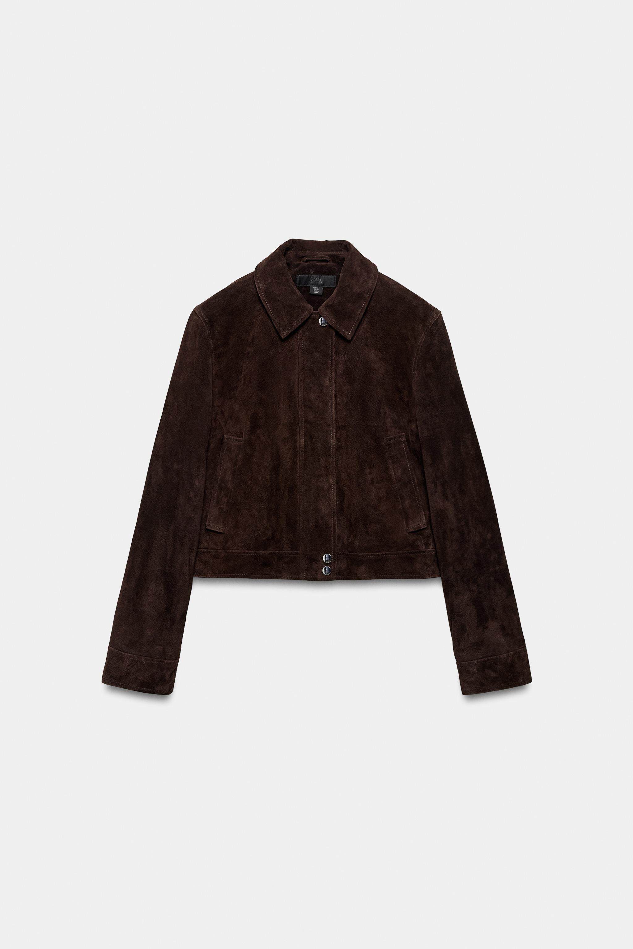 Кожаная куртка zara2026春夏新品 女装 长袖翻领100%反绒皮夹克外套 8073060 716