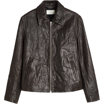 ZARAOrigins] Mens Retro Leather Pleated Workwear Outdoor Jacket Leather Jacket 2521105 716