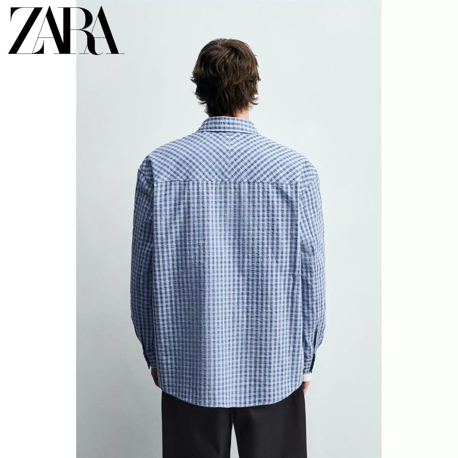 ZARA 2026 весна-лето новые поступления мужская свободная хлопковая длинным рукавом рубашка в клетку текстура 6103405 400