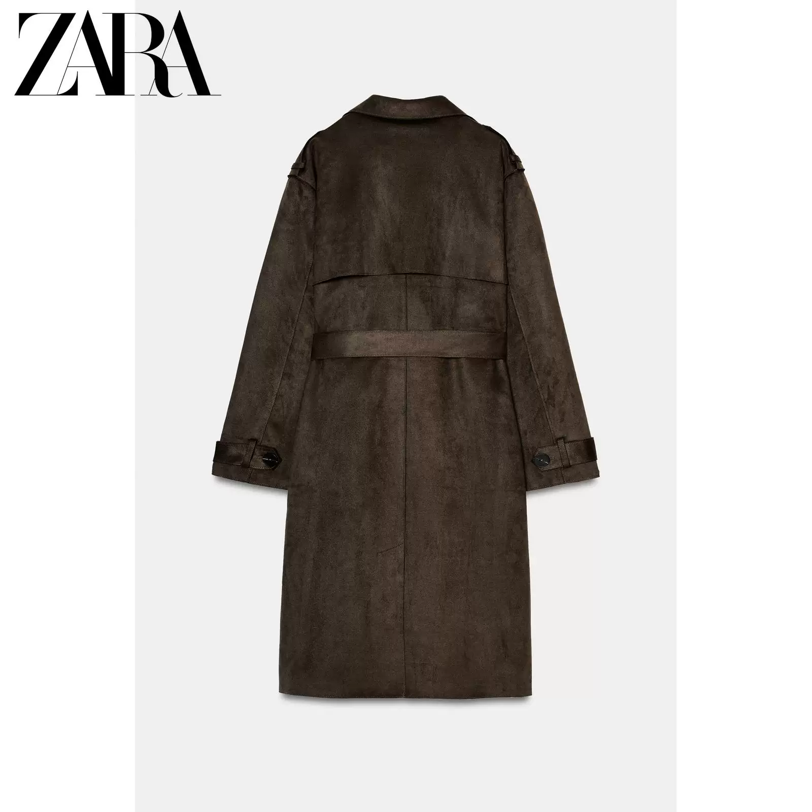 ЖЕНСКАЯ ОДЕЖДА ZARA 2026 Весна-Лето Новинки Удлинённый ветровик из замши с поясом темпераментный 4968021 506