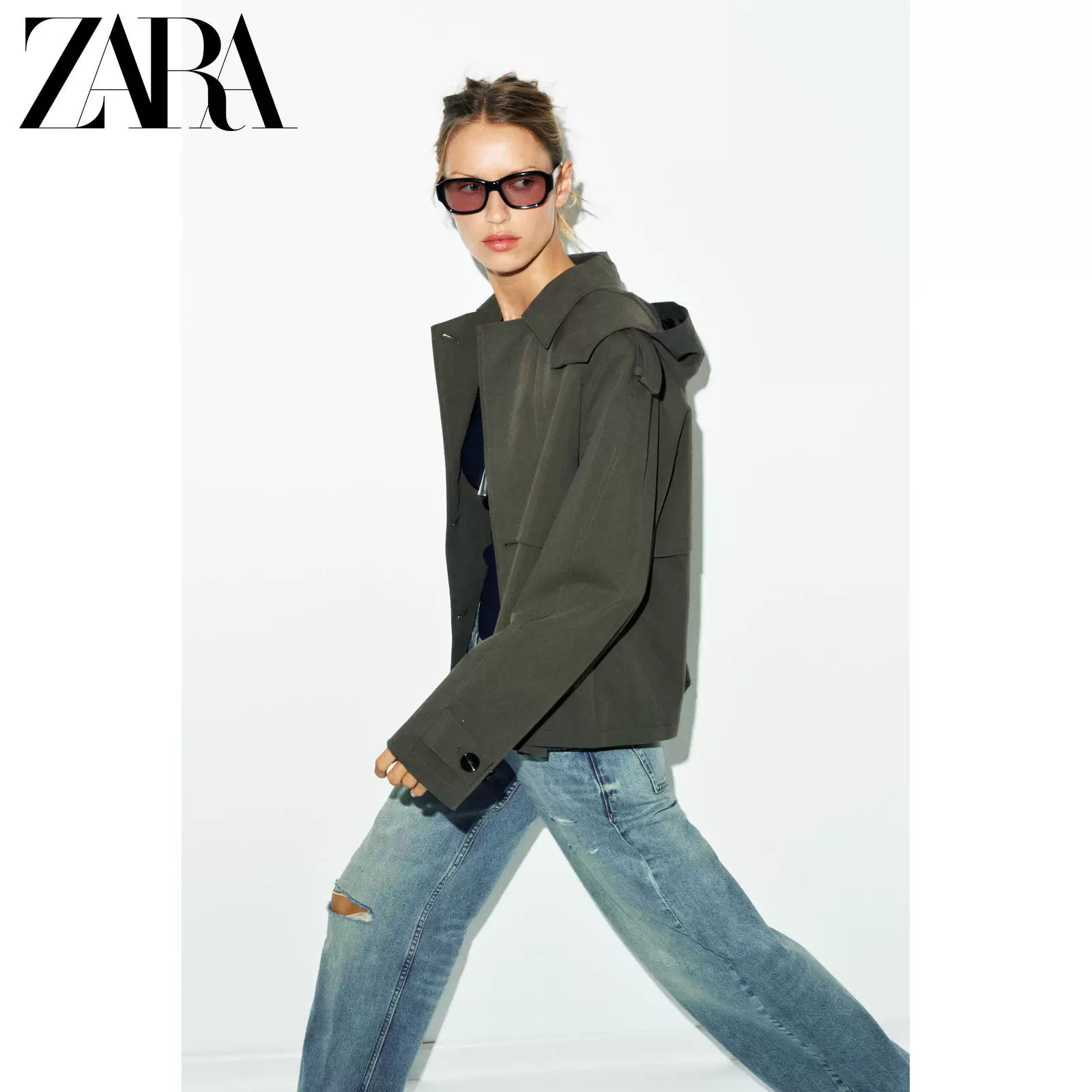 ZARA 2026 весна-лето новые товары Женское длинный рукав лацкан мешковатый повседневный худи короткая ветровка 6318050 962