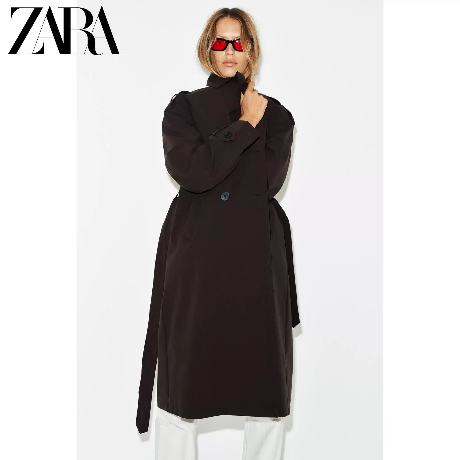 ZARA 2026 год весна-лето новые изделия Женские куртка-ветровка с длинным рукавом лацканом длинный пояс водонепроницаемая 8073076 700