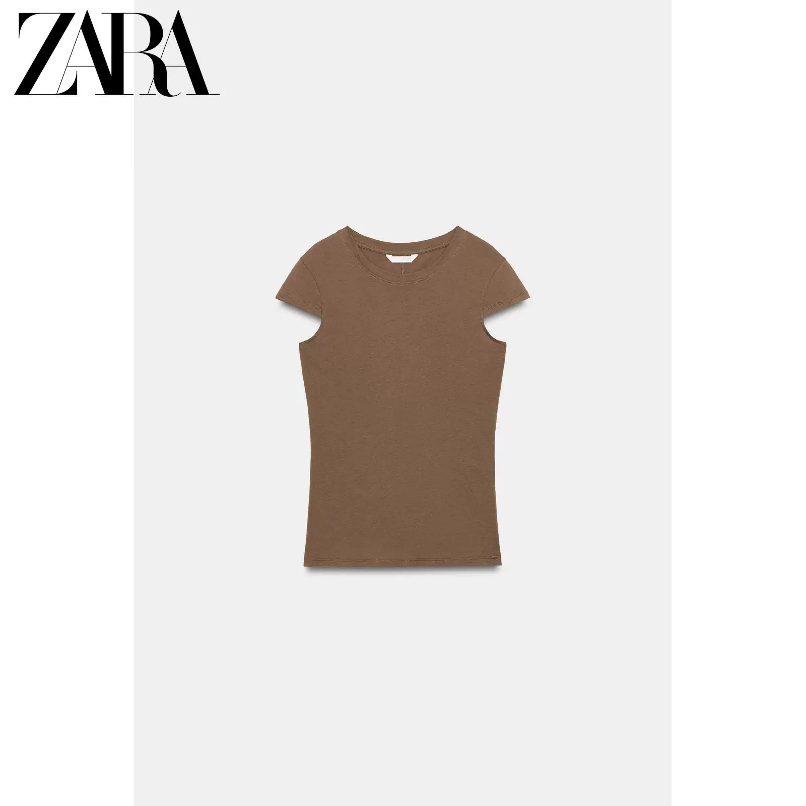 Футболка (ZARA) с круглым вырезом, приталенная, короткий рукав, 100% хлопок, минимализм