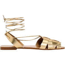 ZARA new spring and summer womens shoes gold metallic effect leather flat cage sandals 2507310 091